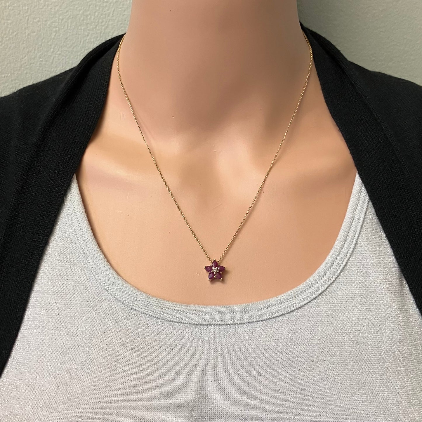 Preowned Yellow Gold Ruby and Diamond Cluster Pendant