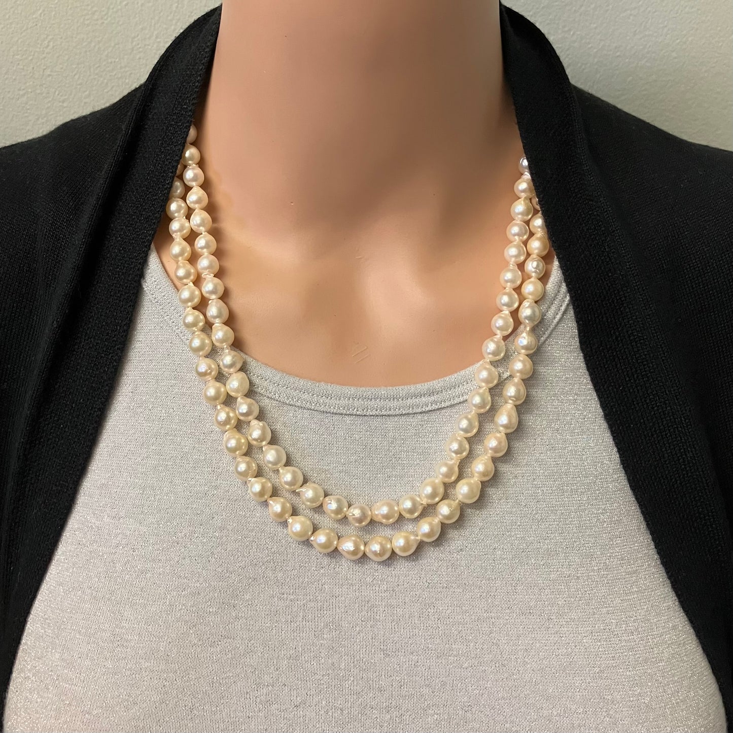 Preowned Yellow Gold and Baroque Pearl Double Strand Necklace