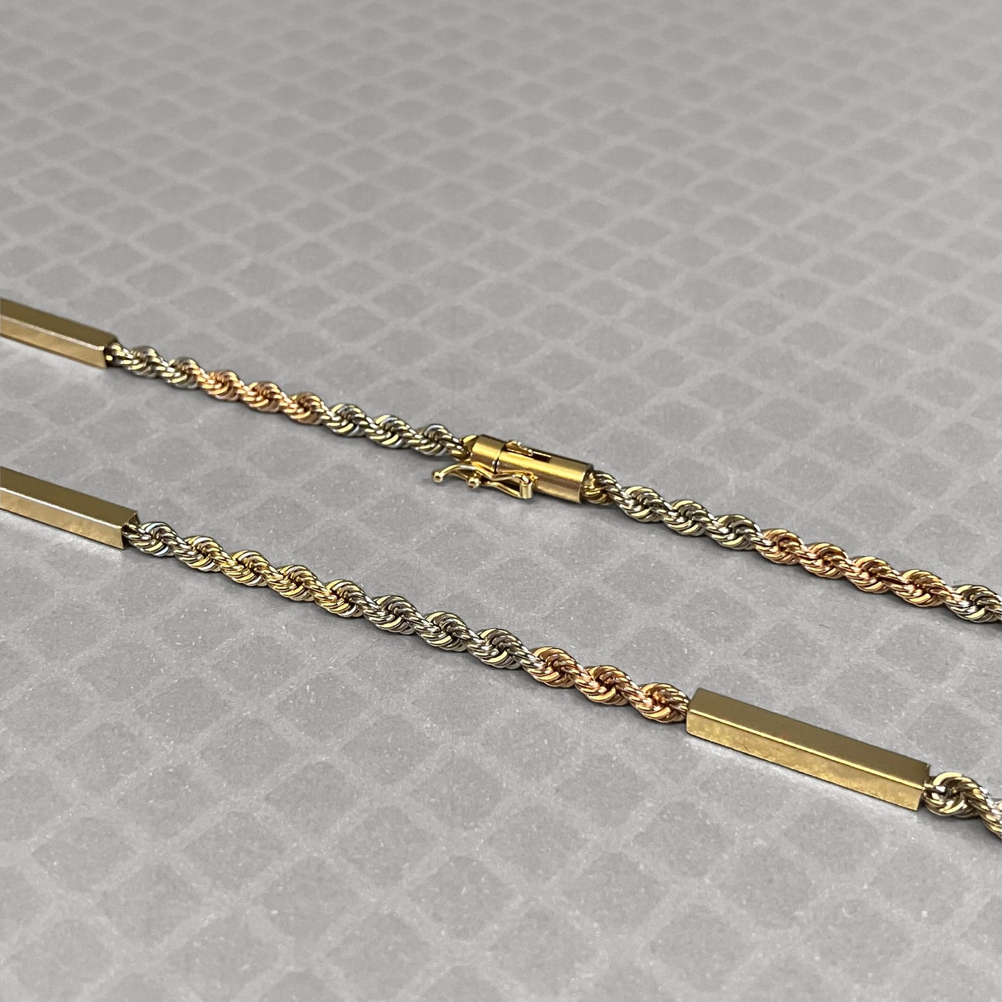 Preowned Tricolor Gold Solid Rope and Bar Chain
