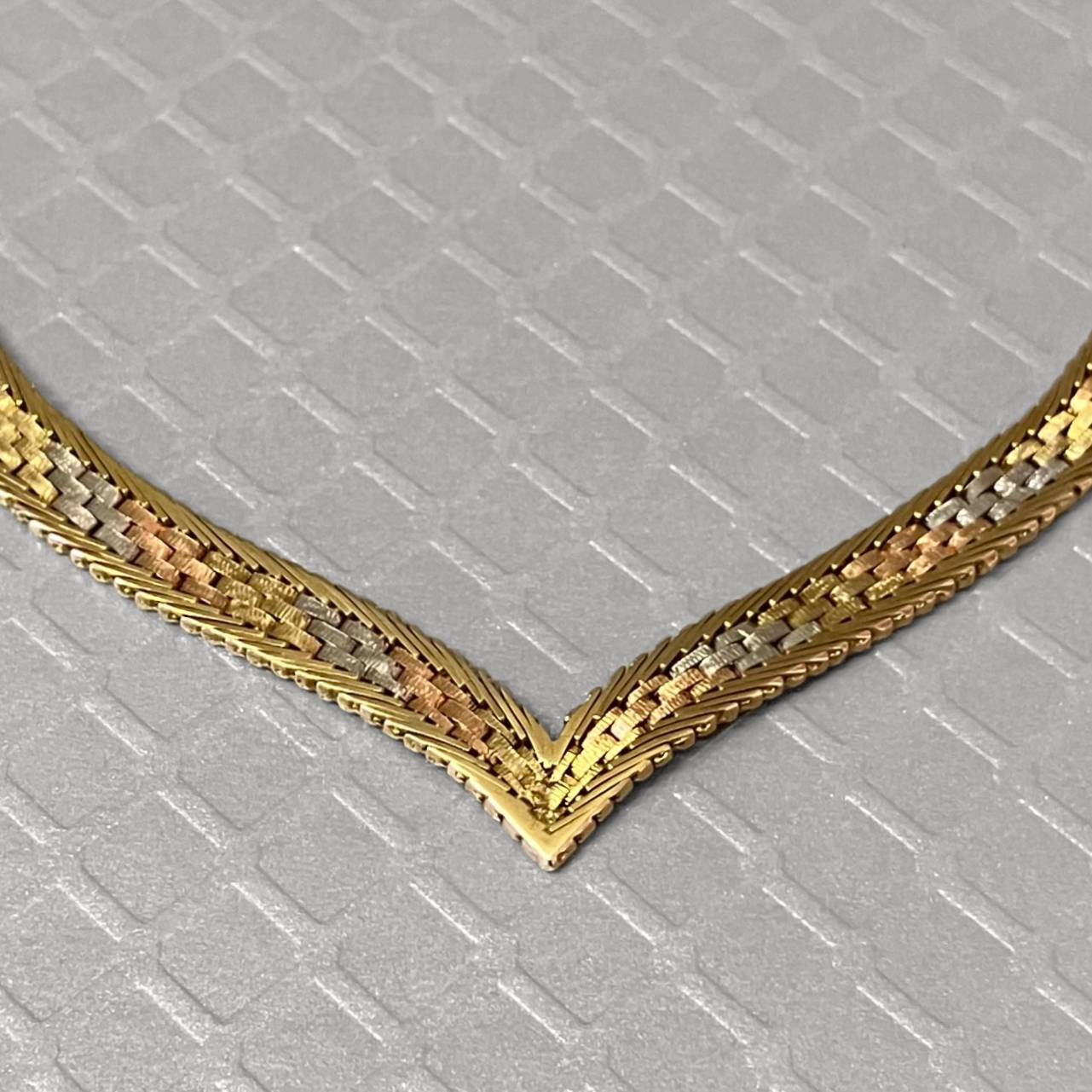 Preowned Tricolor Gold Woven V Collar