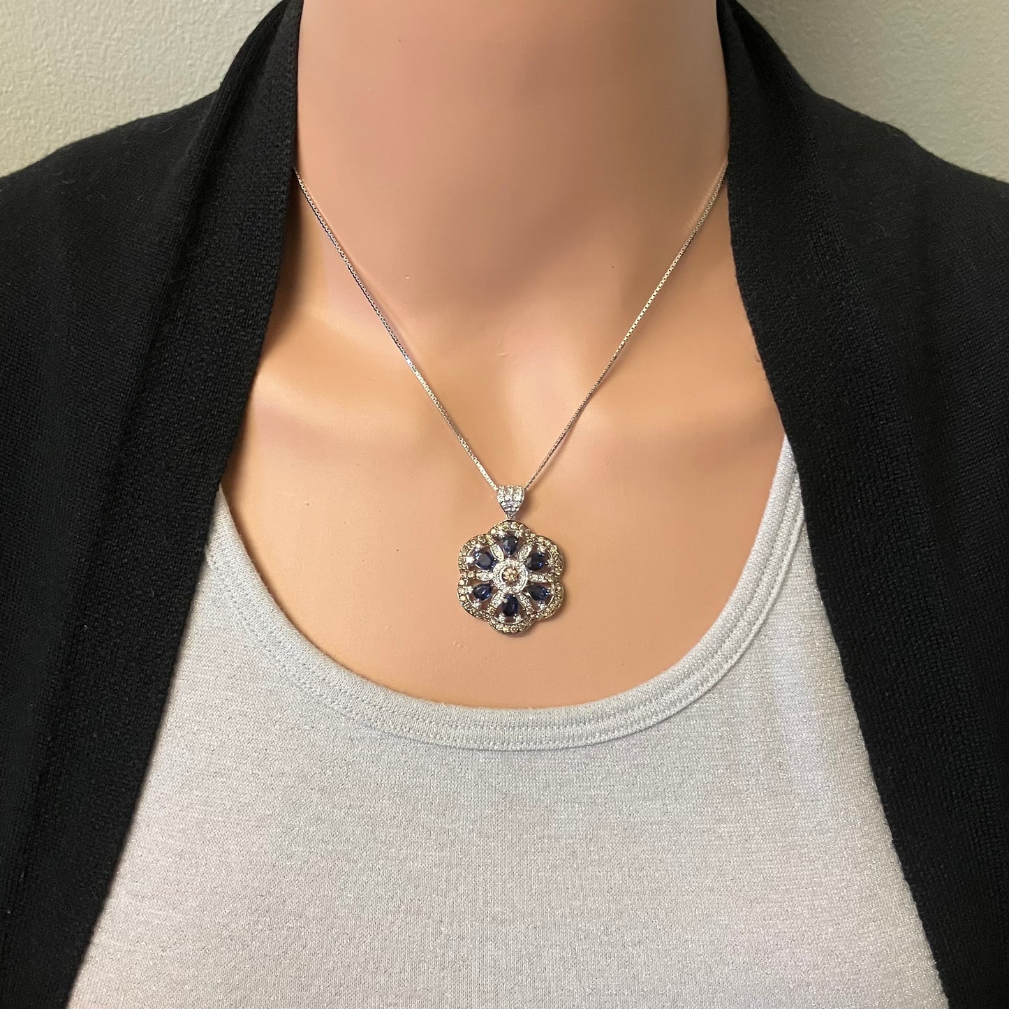 Preowned White Gold Sapphire and Diamond Le Vian Pendant