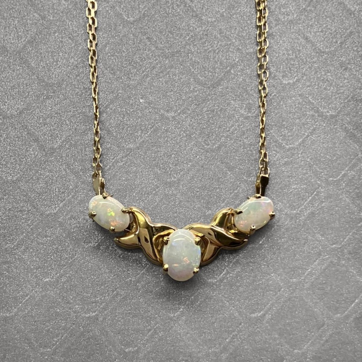 Preowned Yellow Gold and Three Oval Opal Pendant