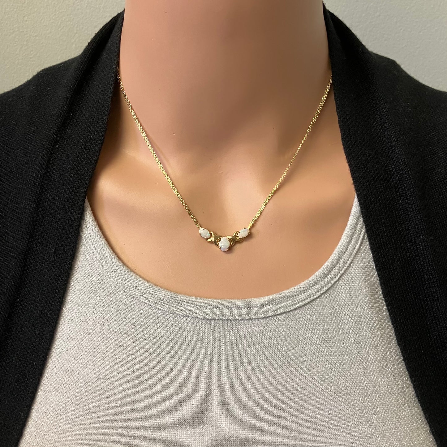 Preowned Yellow Gold and Three Oval Opal Pendant