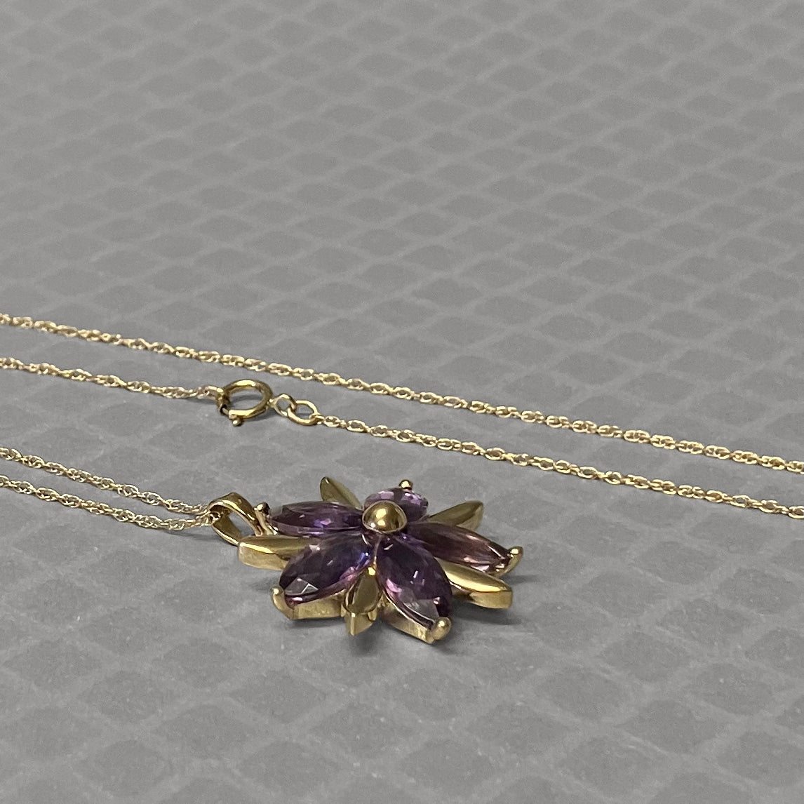 Preowned Yellow Gold and Marquise Purple Simulated Stone Cluster Pendant