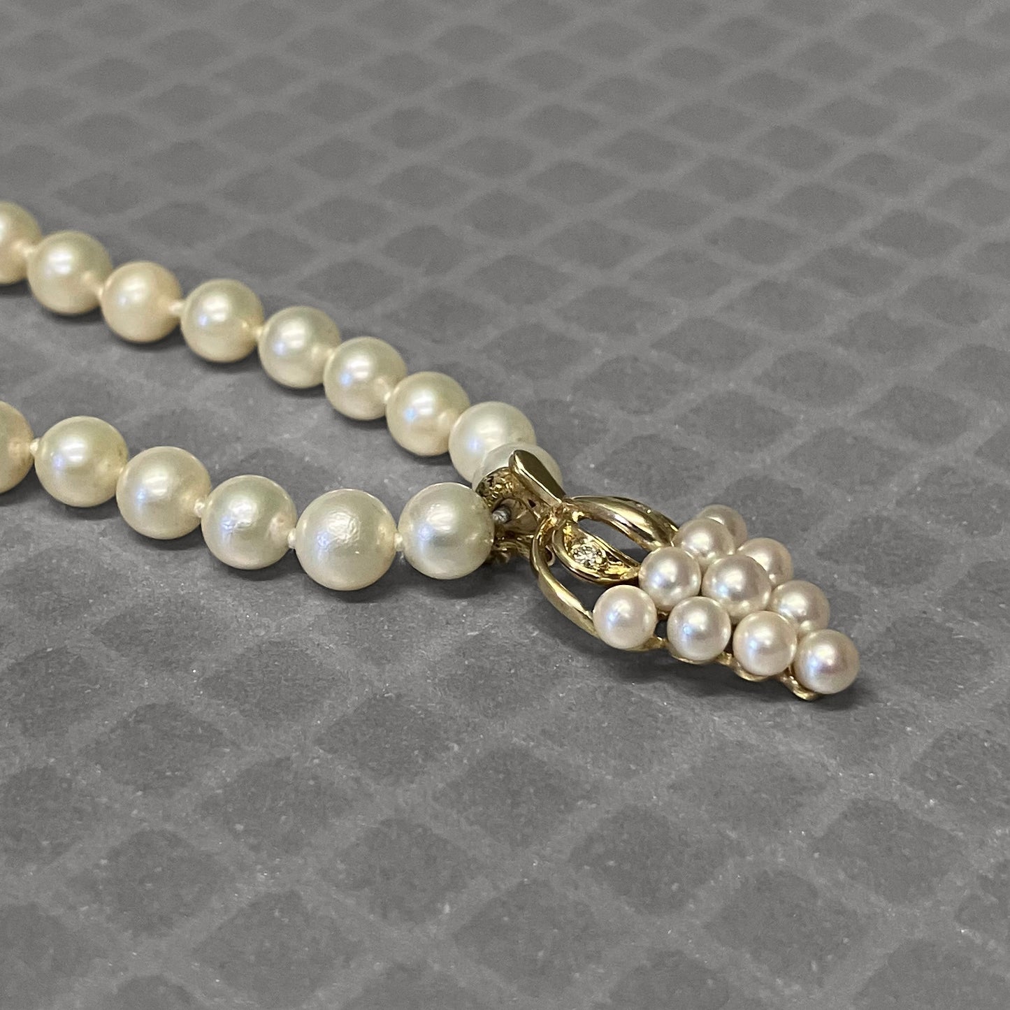 Preowned Yellow Gold Akoya Saltwater Pearl and Diamond Grape Cluster Necklace