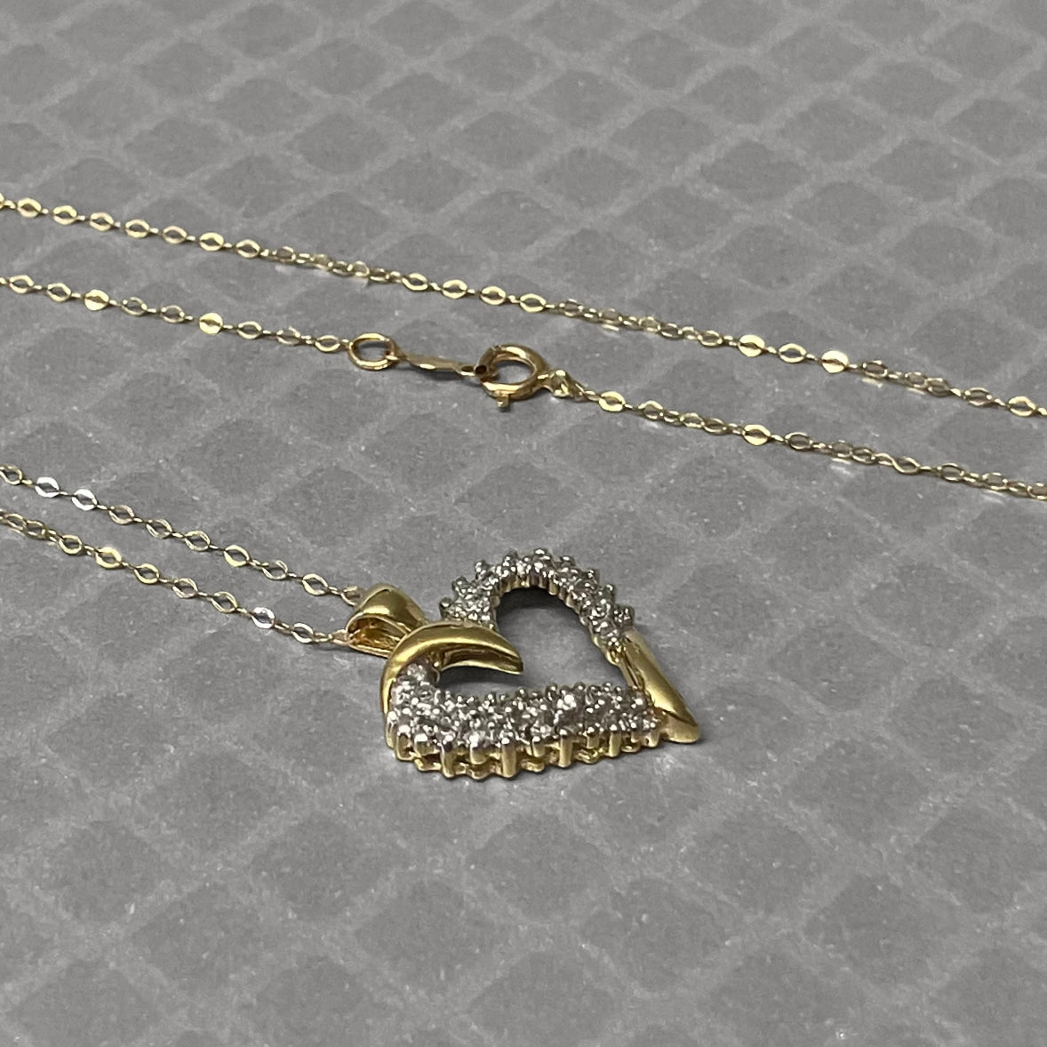 Preowned Yellow Gold and Diamond Offset Heart Pendant