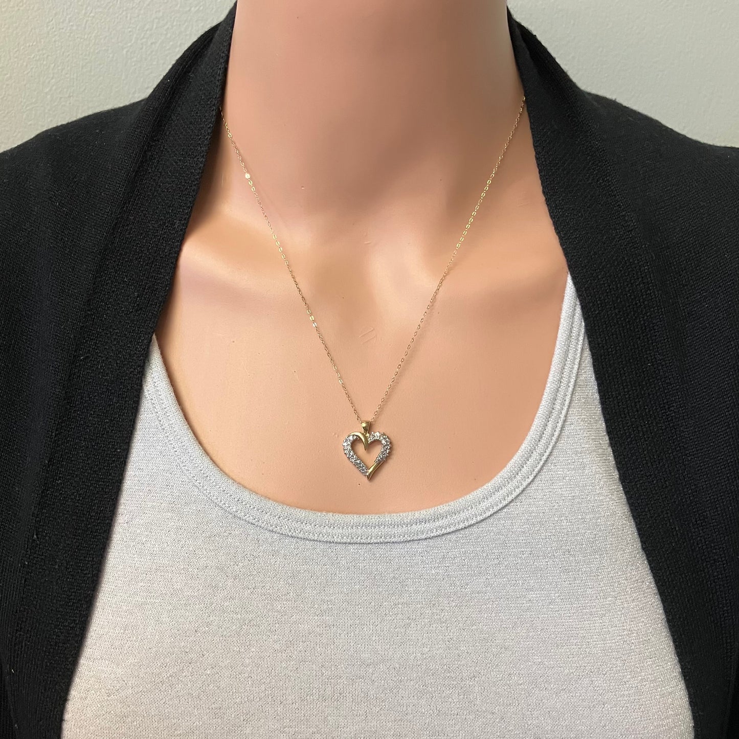 Preowned Yellow Gold and Diamond Offset Heart Pendant