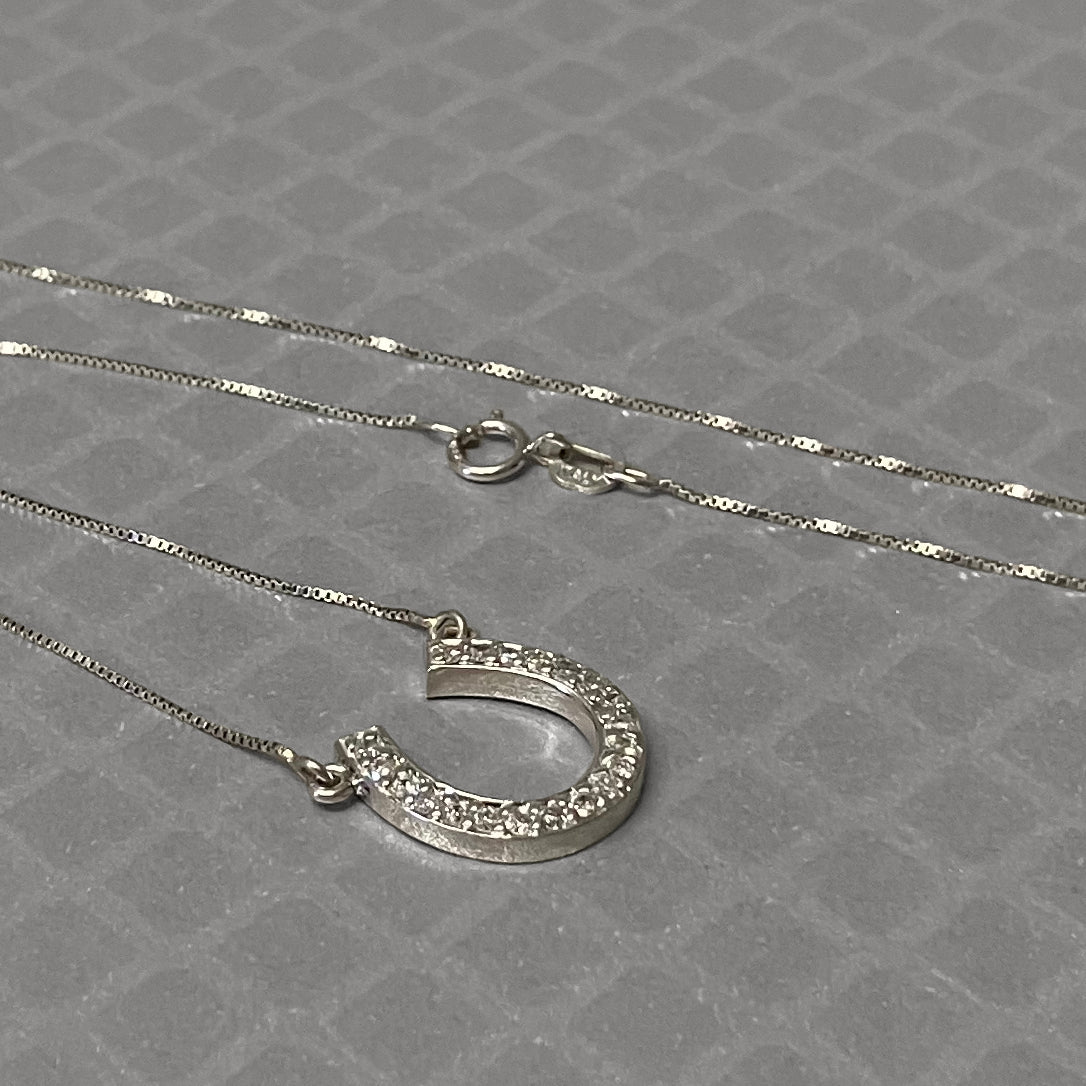 Preowned White Gold and Diamond Horseshoe Pendant