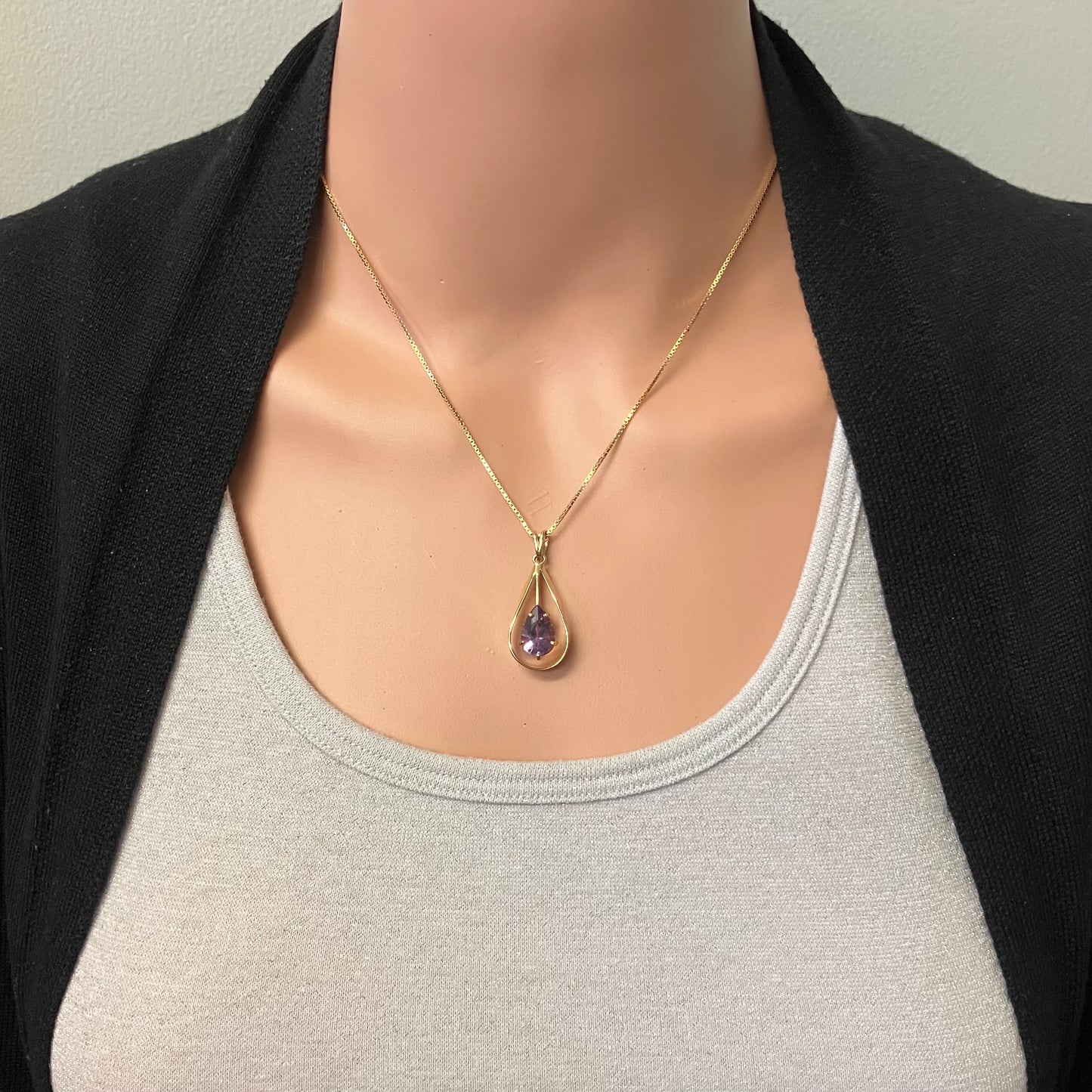 Preowned Yellow Gold and Pear Shaped Amethyst Open Mounting Pendant