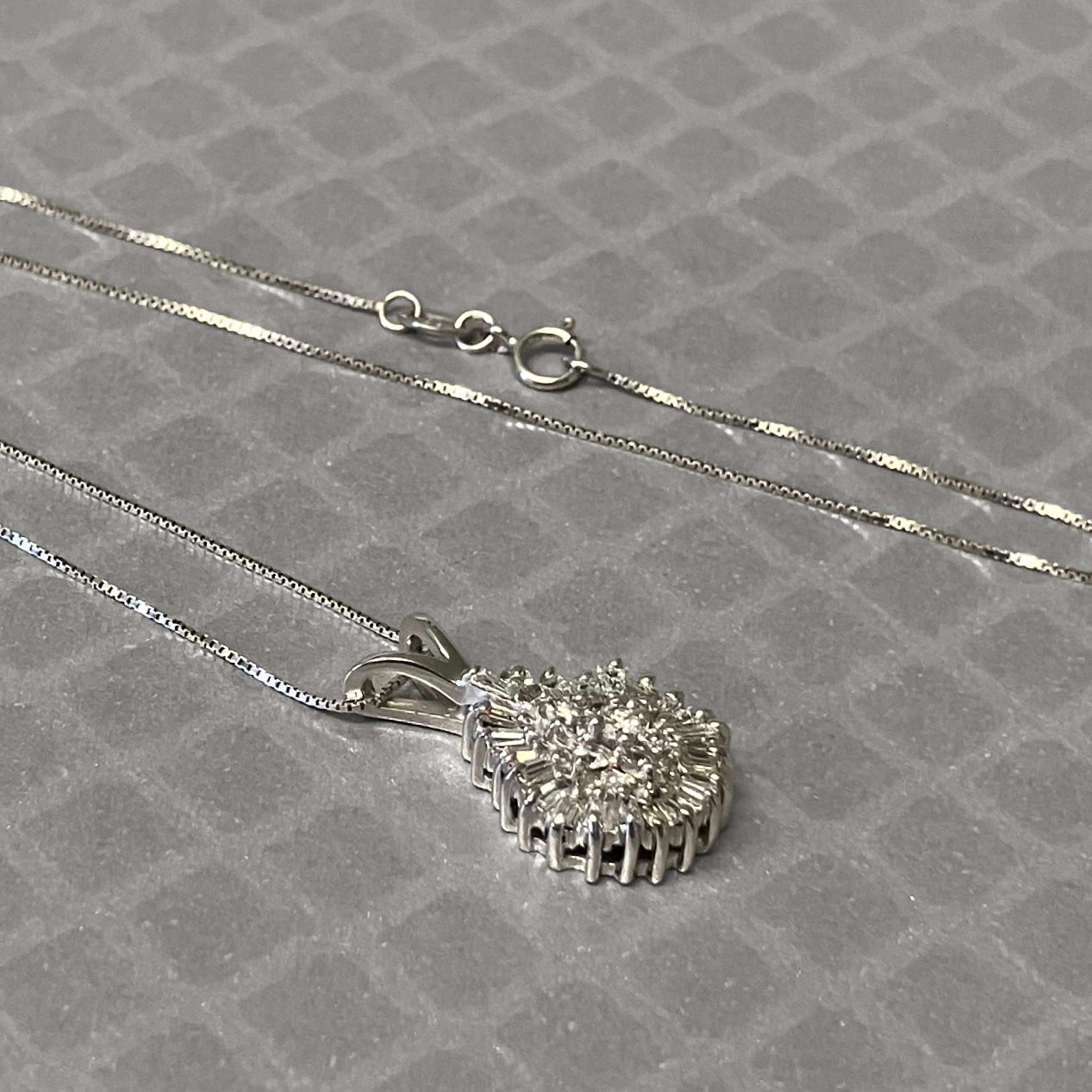 Preowned White Gold Round and Baguette Diamond Cluster Pendant