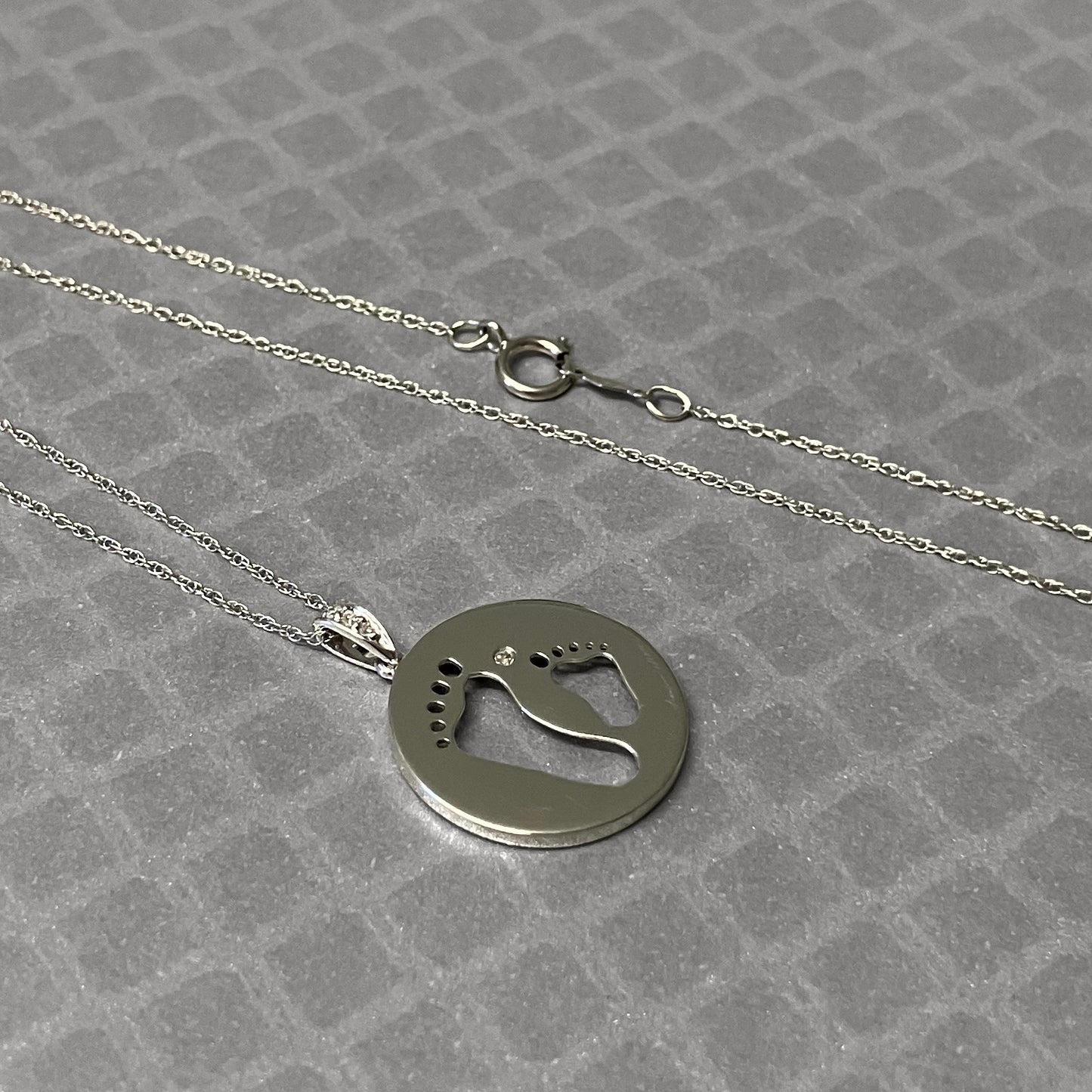 Preowned White Gold and Diamond Footprints Pendant