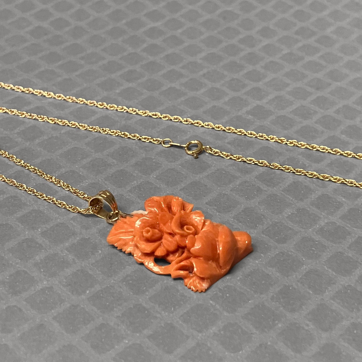 Preowned Yellow Gold and Carved Coral Pendant
