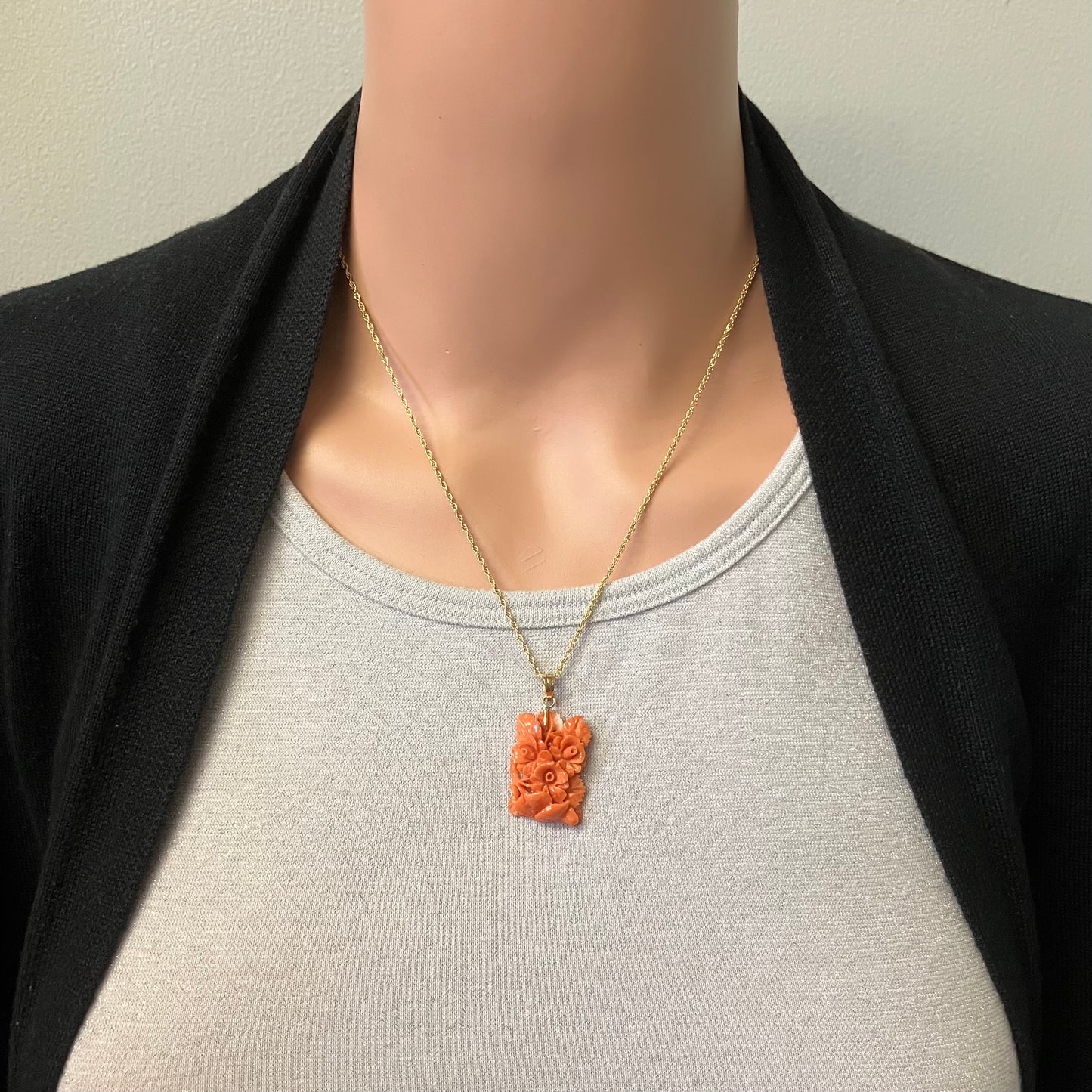 Preowned Yellow Gold and Carved Coral Pendant