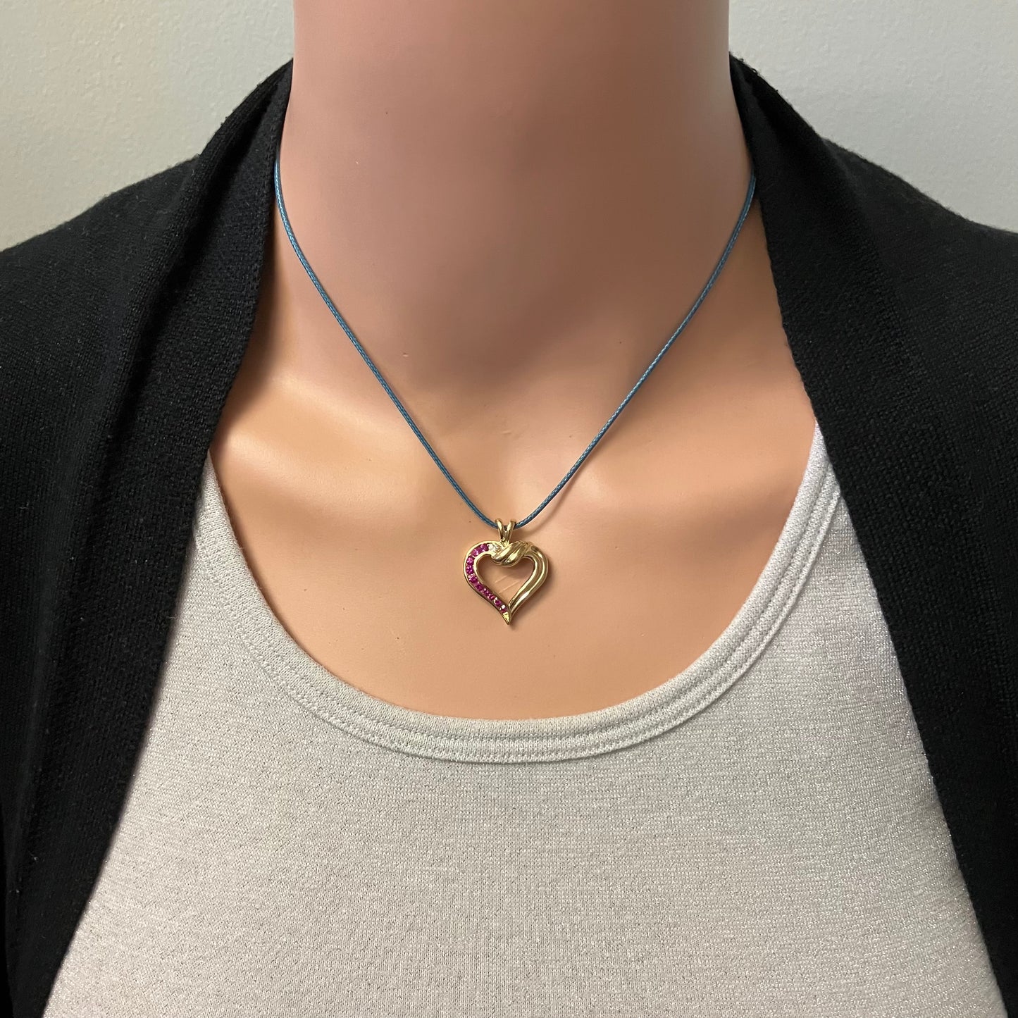 Preowned Yellow Gold Ruby and Diamond Heart Pendant