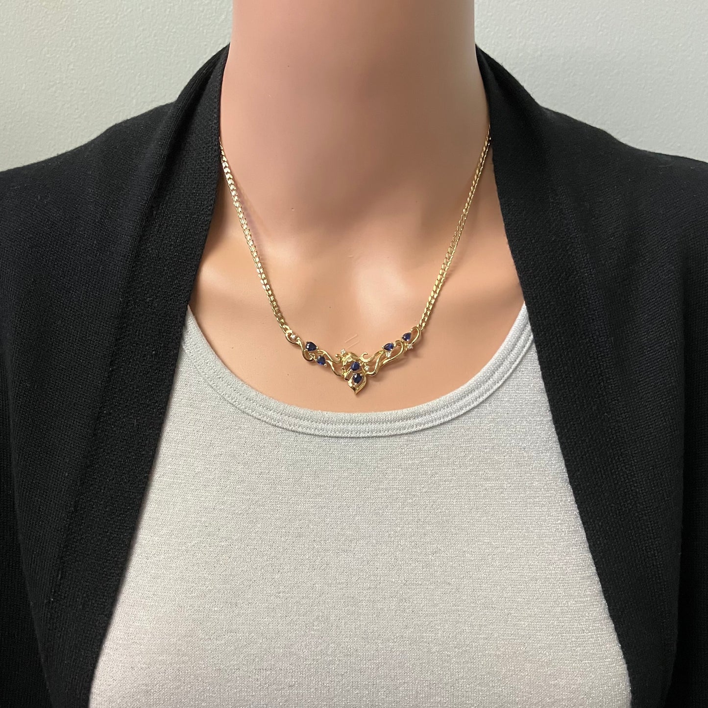 Preowned Yellow Gold Blue Sapphire and Diamond Collar