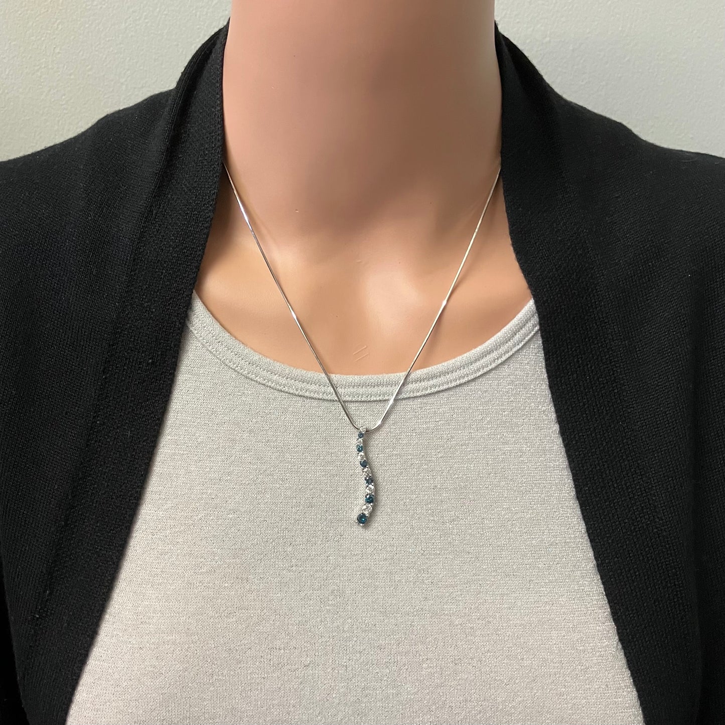 Preowned White Gold White and Irradiated Blue Diamond Pendant