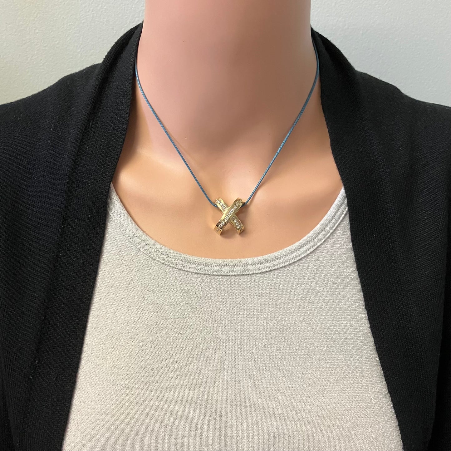 Preowned Yellow Gold and Diamond "X" Pendant