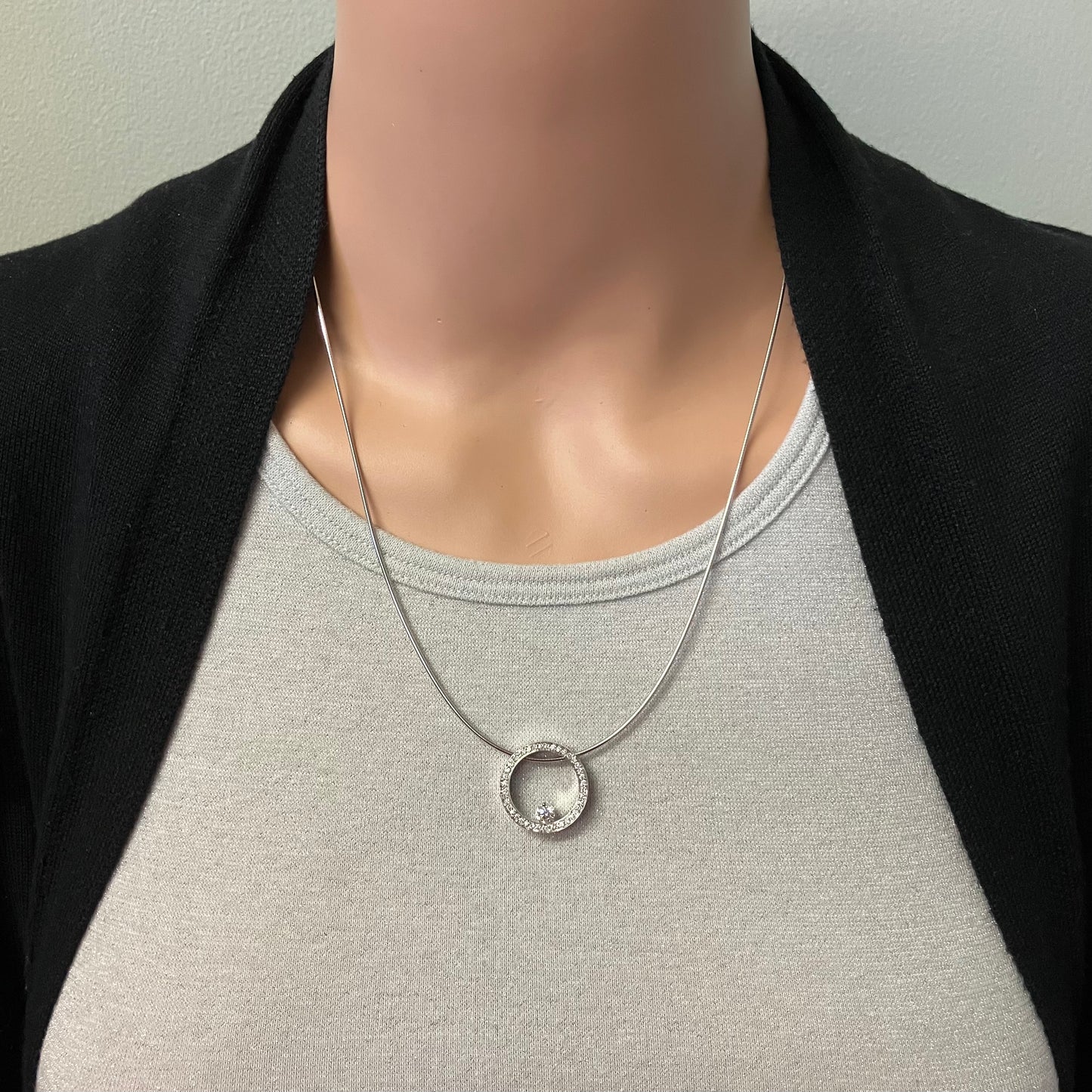 Preowned White Gold and Diamond Open Circle Slide Pendant