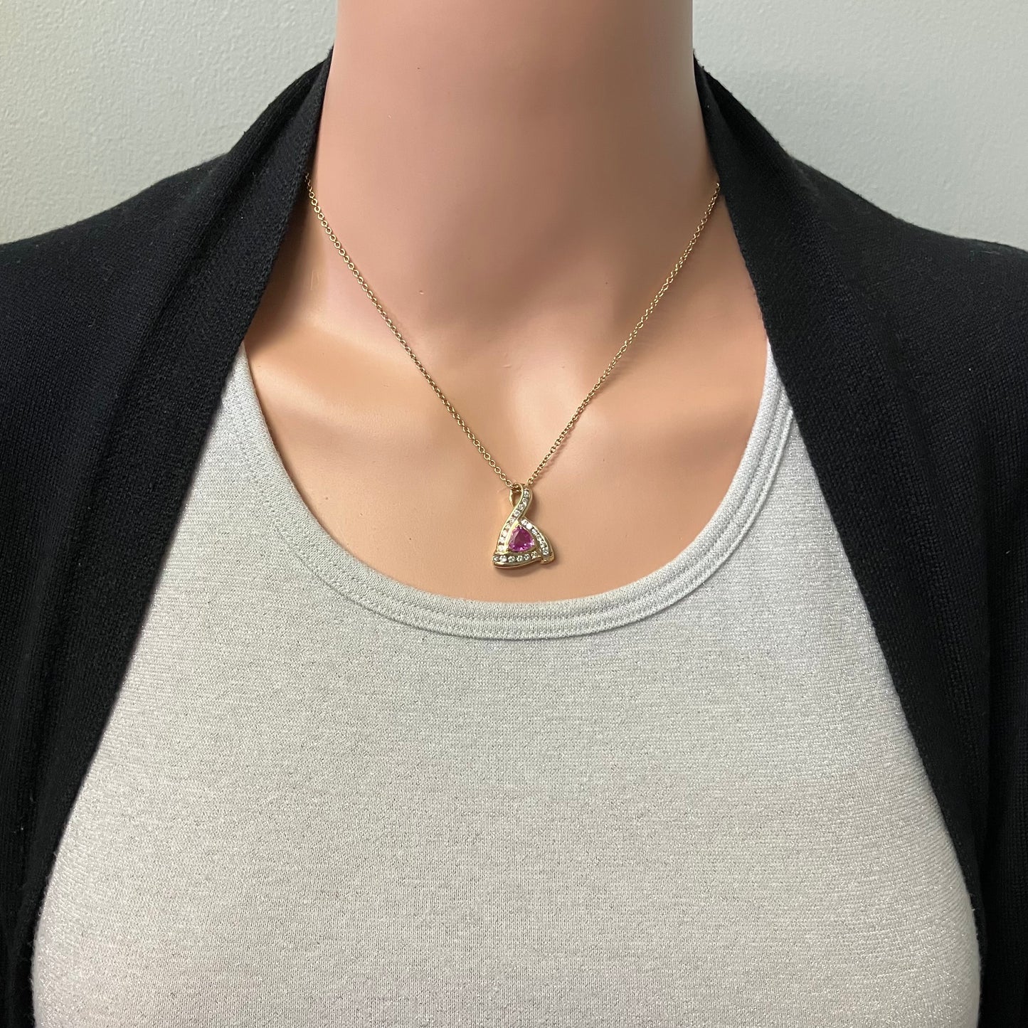 Preowned Yellow Gold Pink Sapphire and Diamond Pendant