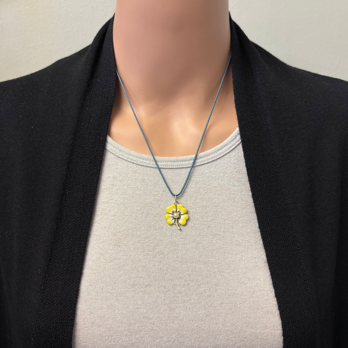 Preowned Yellow Gold Enamel and Pearl Pansy Pendant