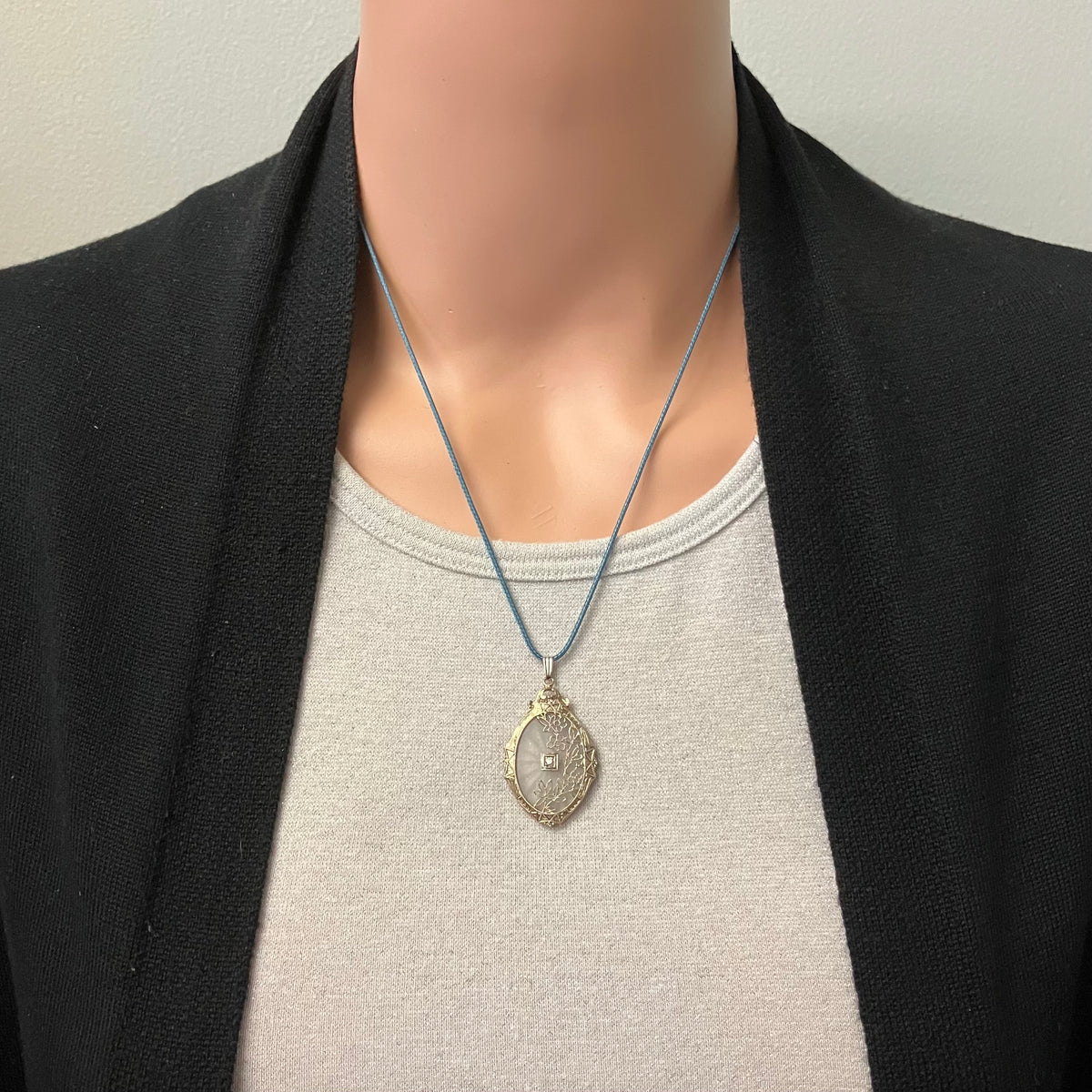 Preowned White Gold Camphor Glass and Diamond Pendant