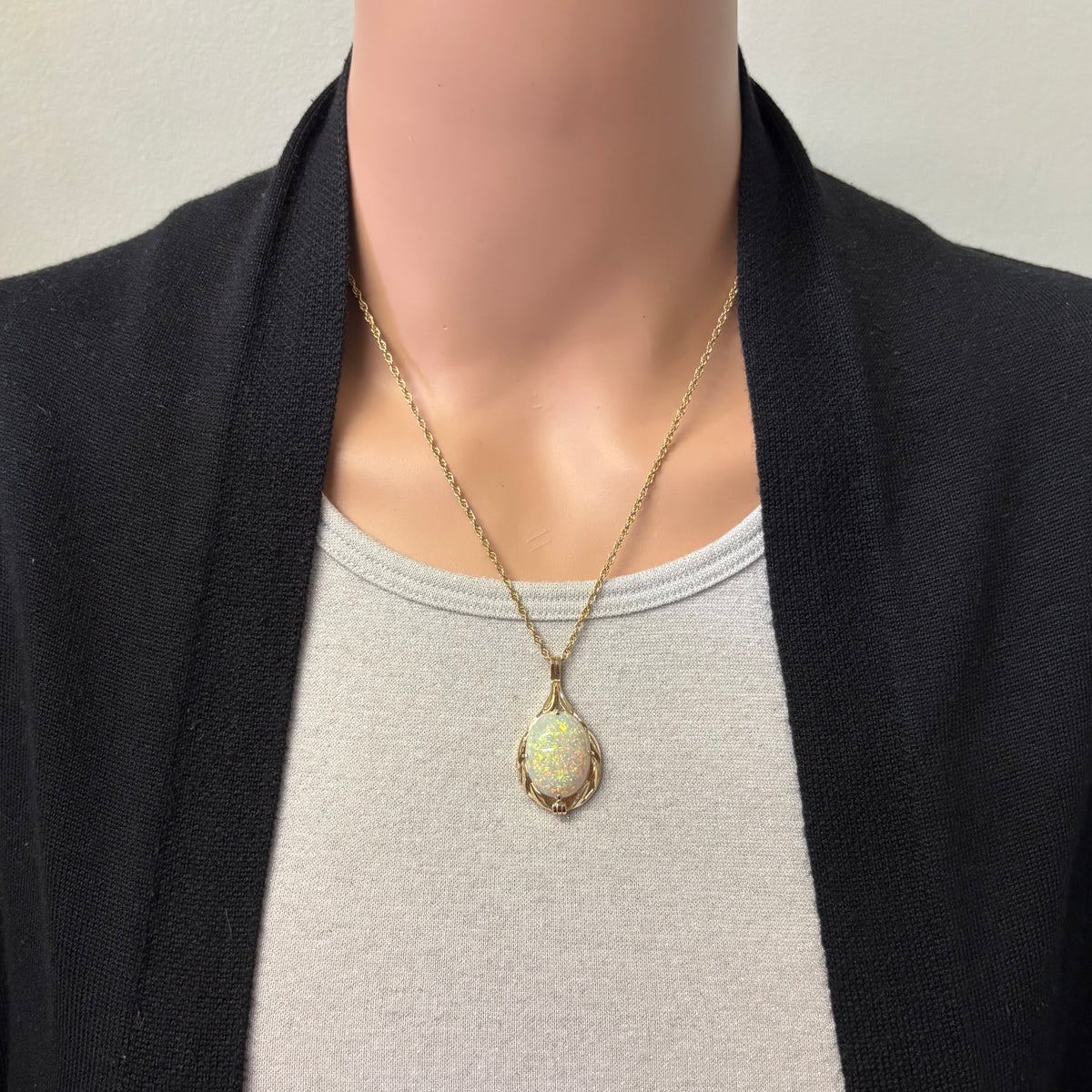 Preowned Yellow Gold and Opal Leaf Pendant
