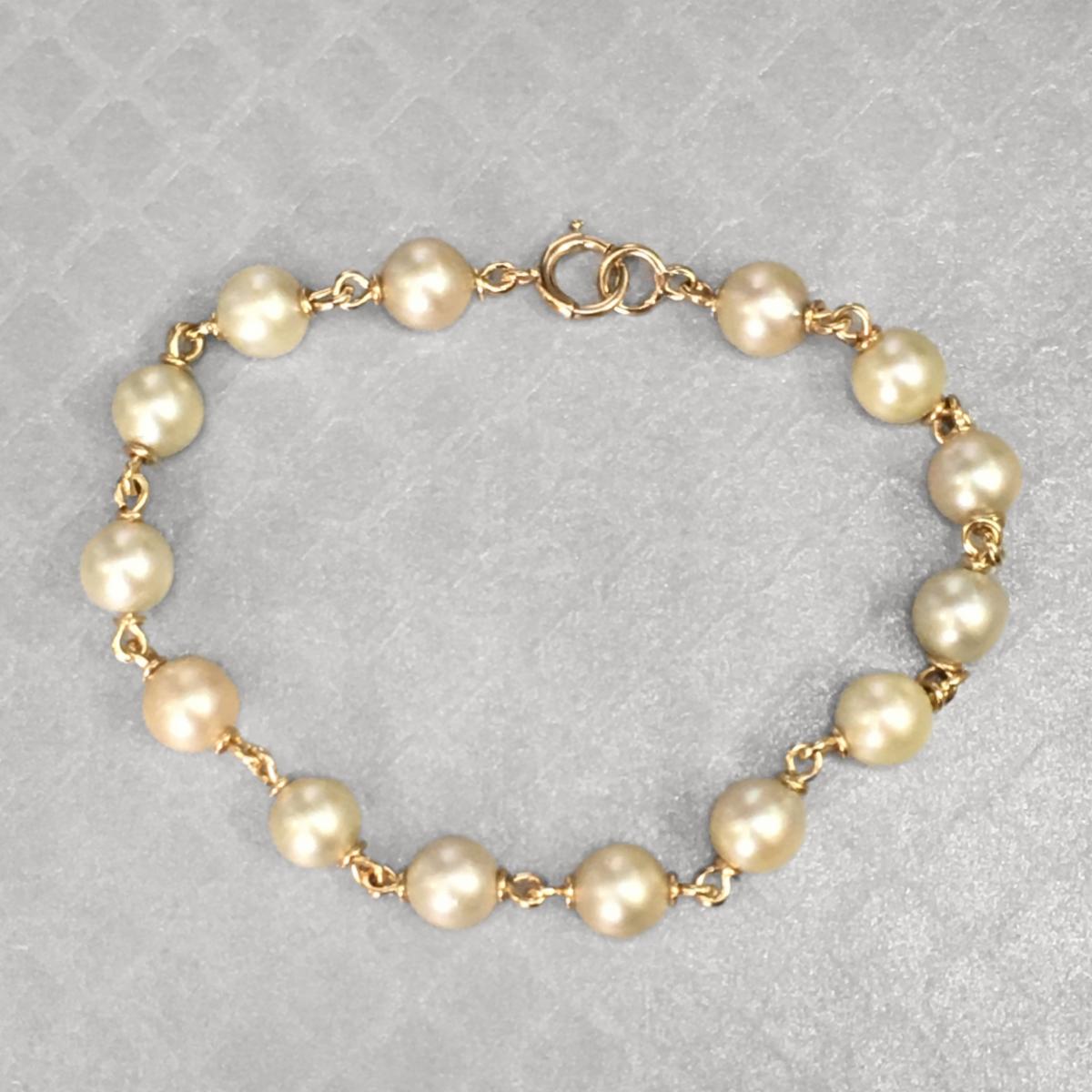Preowned Yellow Gold and Akoya Pearl Bracelet