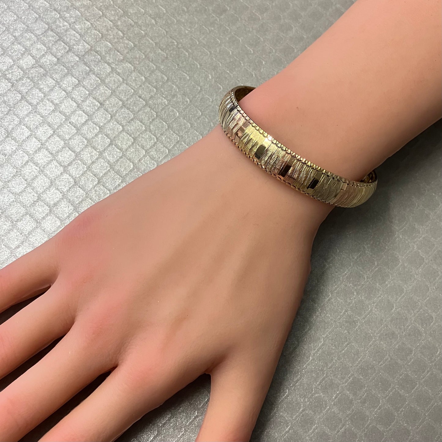 Preowned Tricolor Gold Textured Omega Bracelet