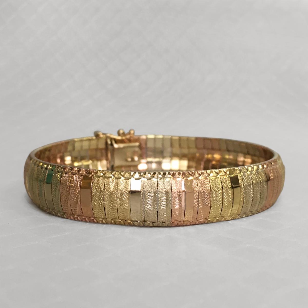Preowned Tricolor Gold Textured Omega Bracelet