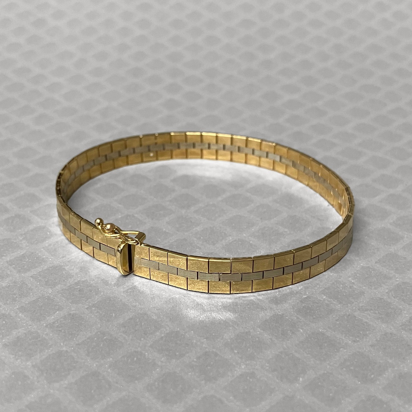 Preowned Yellow and White Gold Block Link Bracelet