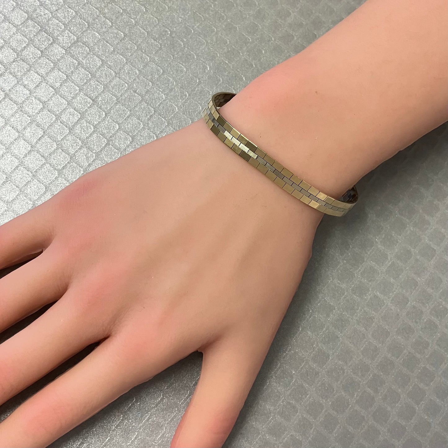 Preowned Yellow and White Gold Block Link Bracelet