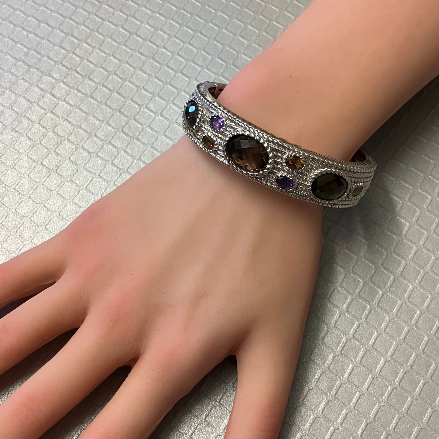 Preowned Sterling Silver and Multicolor Quartz Judith Ripka Cuff Bracelet