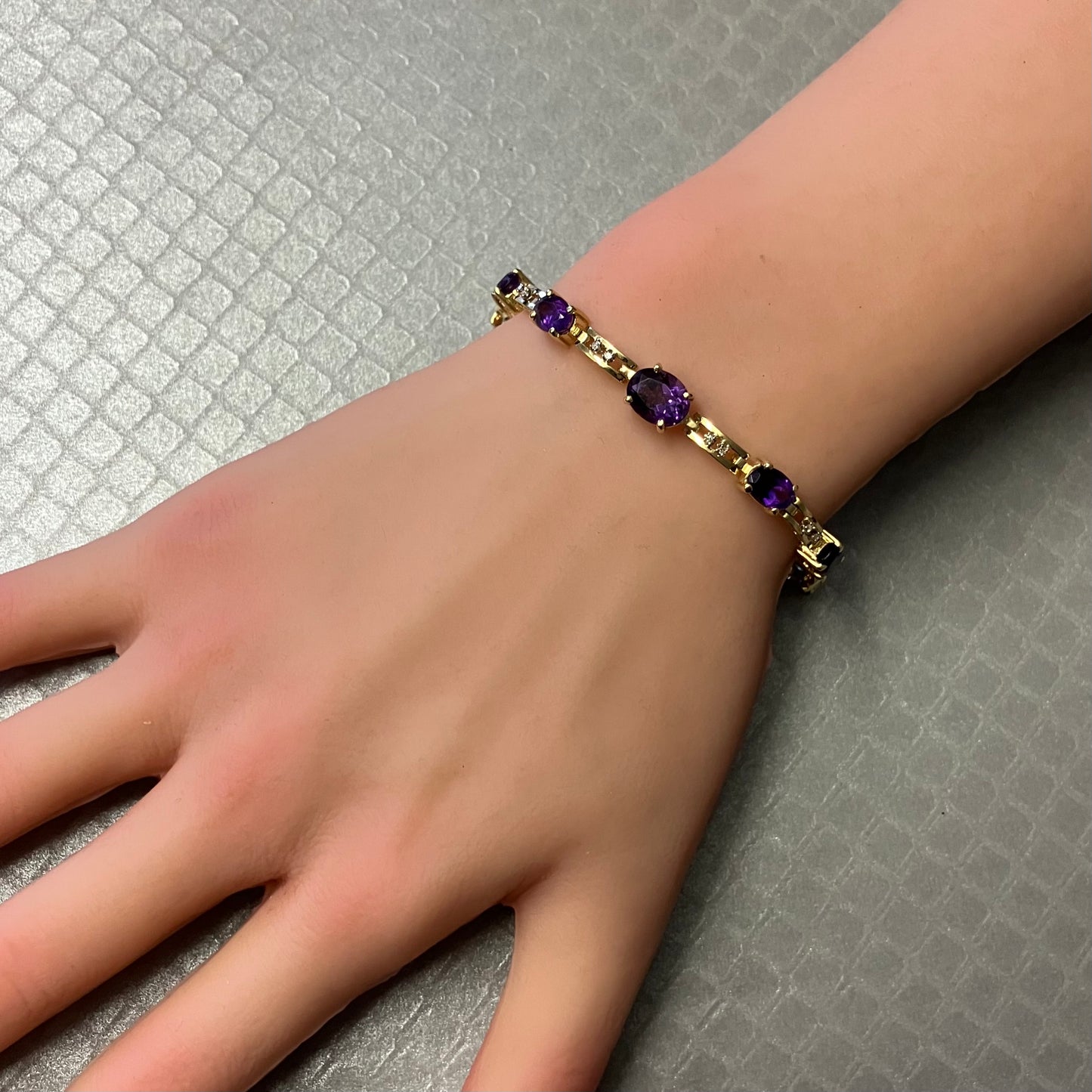 Preowned Yellow Gold Amethyst and Diamond Link Bracelet