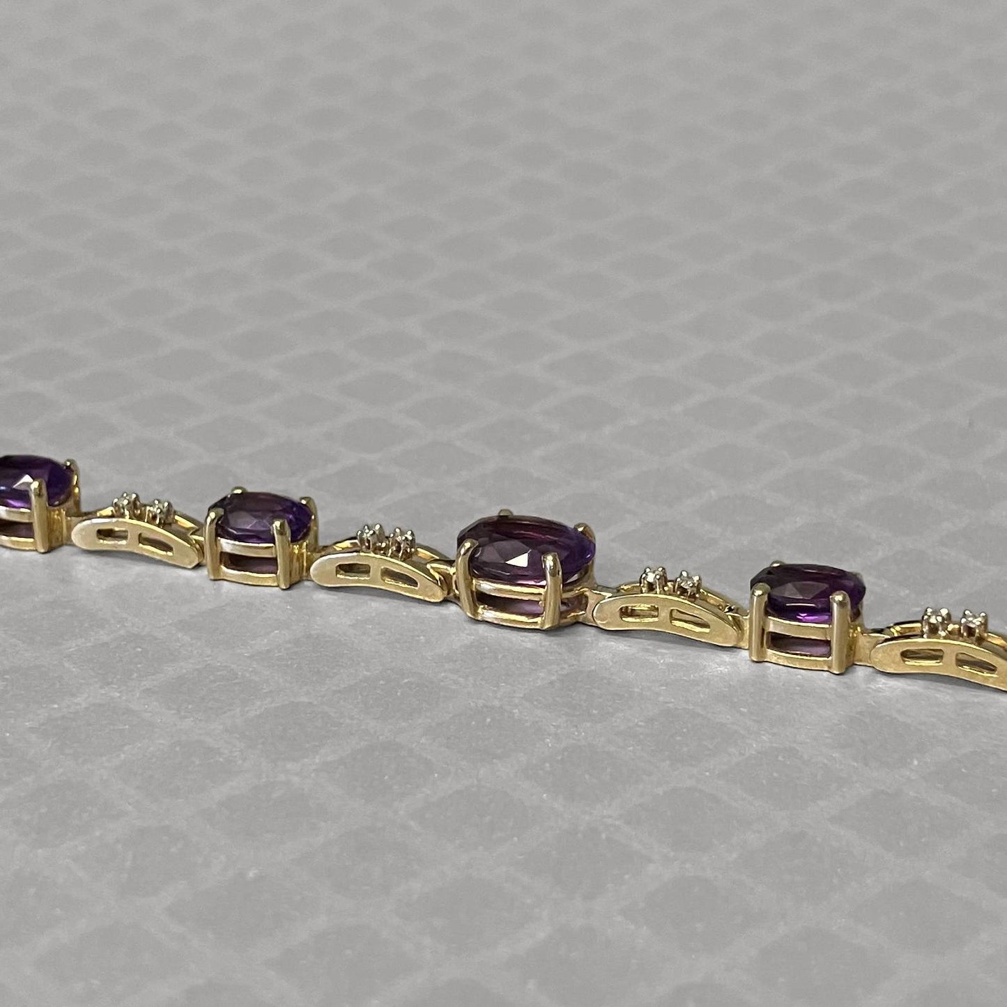 Preowned Yellow Gold Amethyst and Diamond Link Bracelet