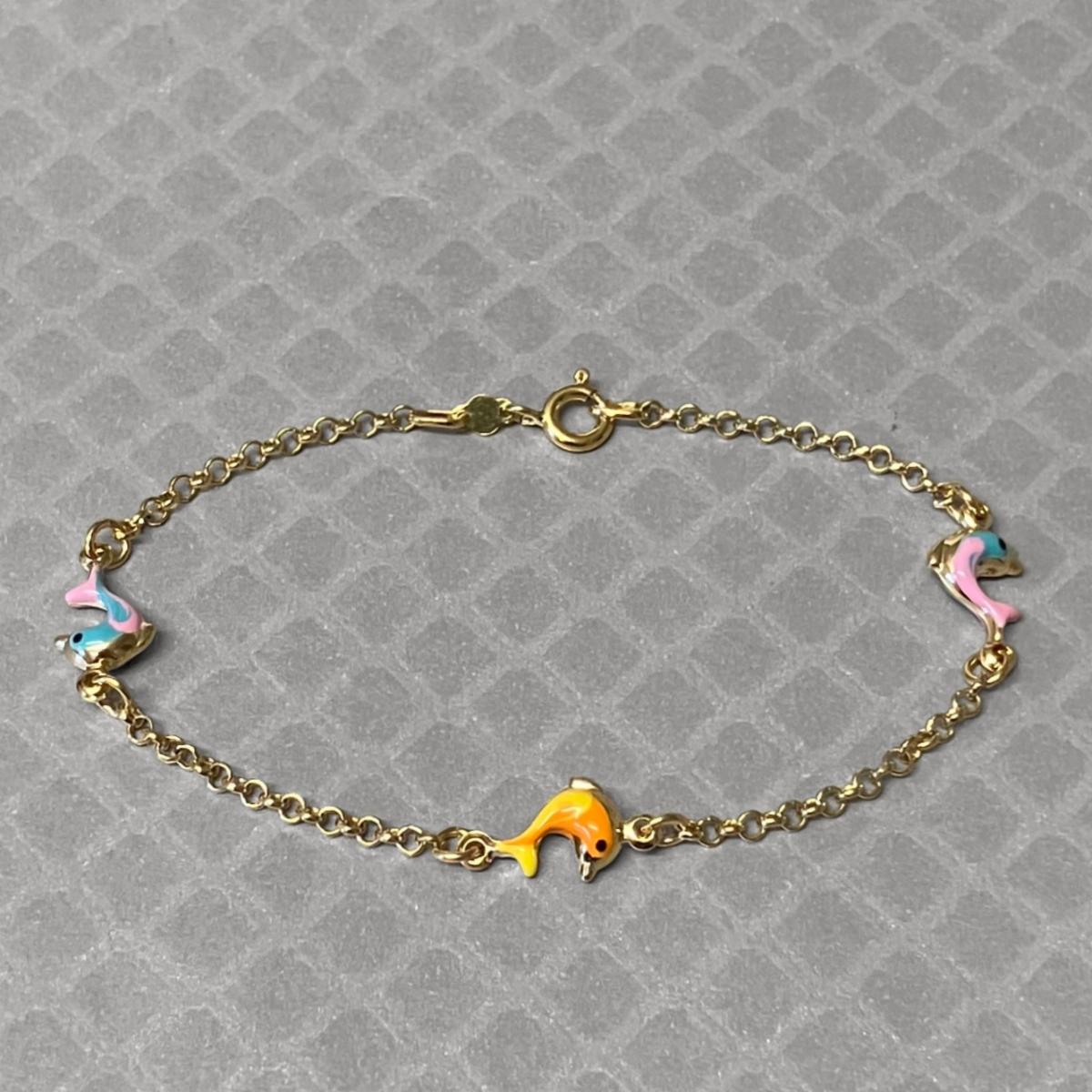 Preowned Yellow Gold and Enamel Dolphin Bracelet