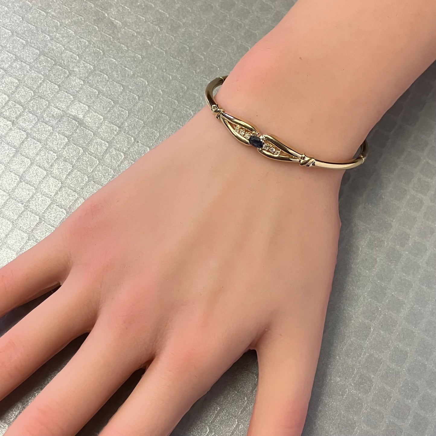 Preowned Yellow Gold Blue Sapphire and Diamond Bangle Bracelet
