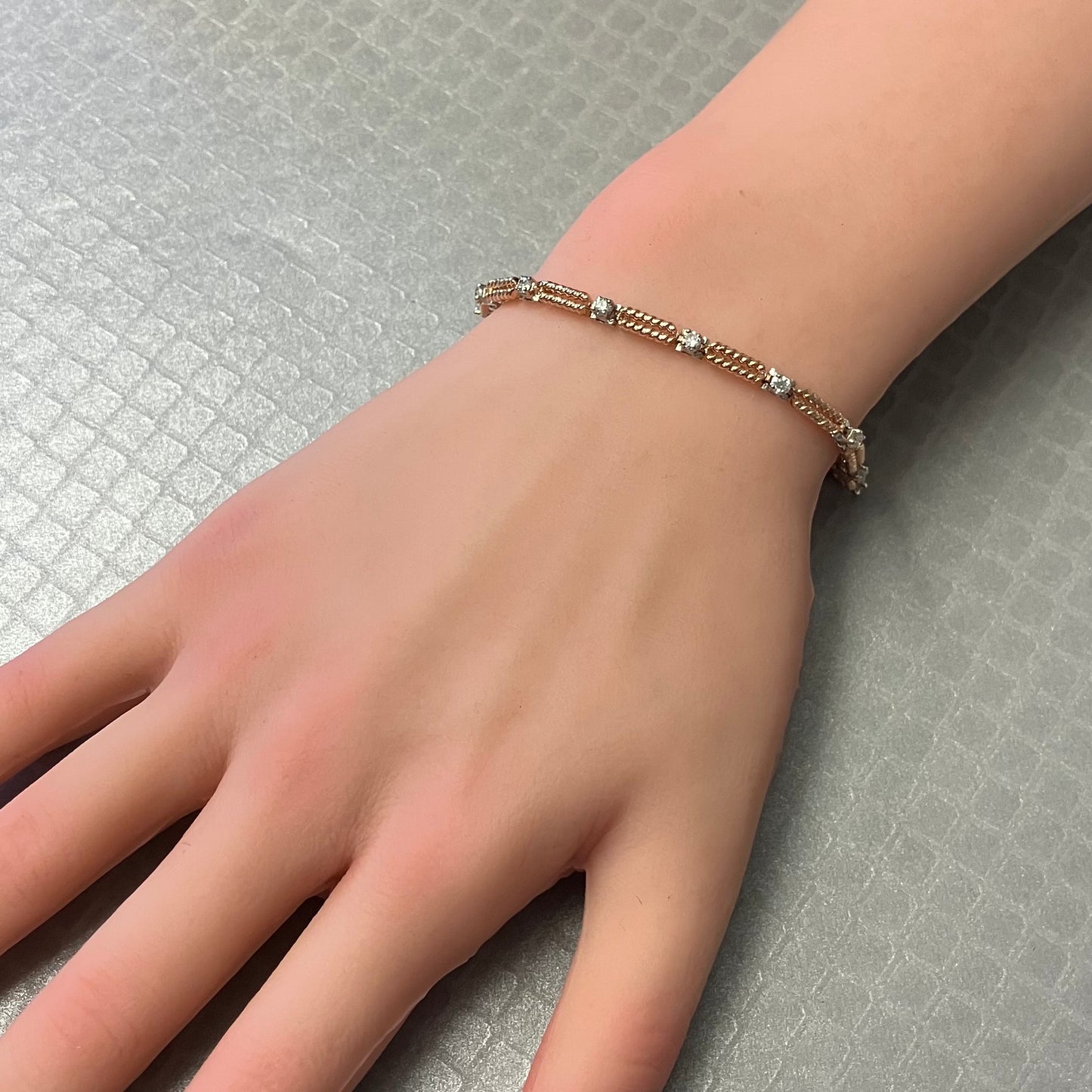 Preowned Rose Gold and Diamond Patterned Link Bracelet