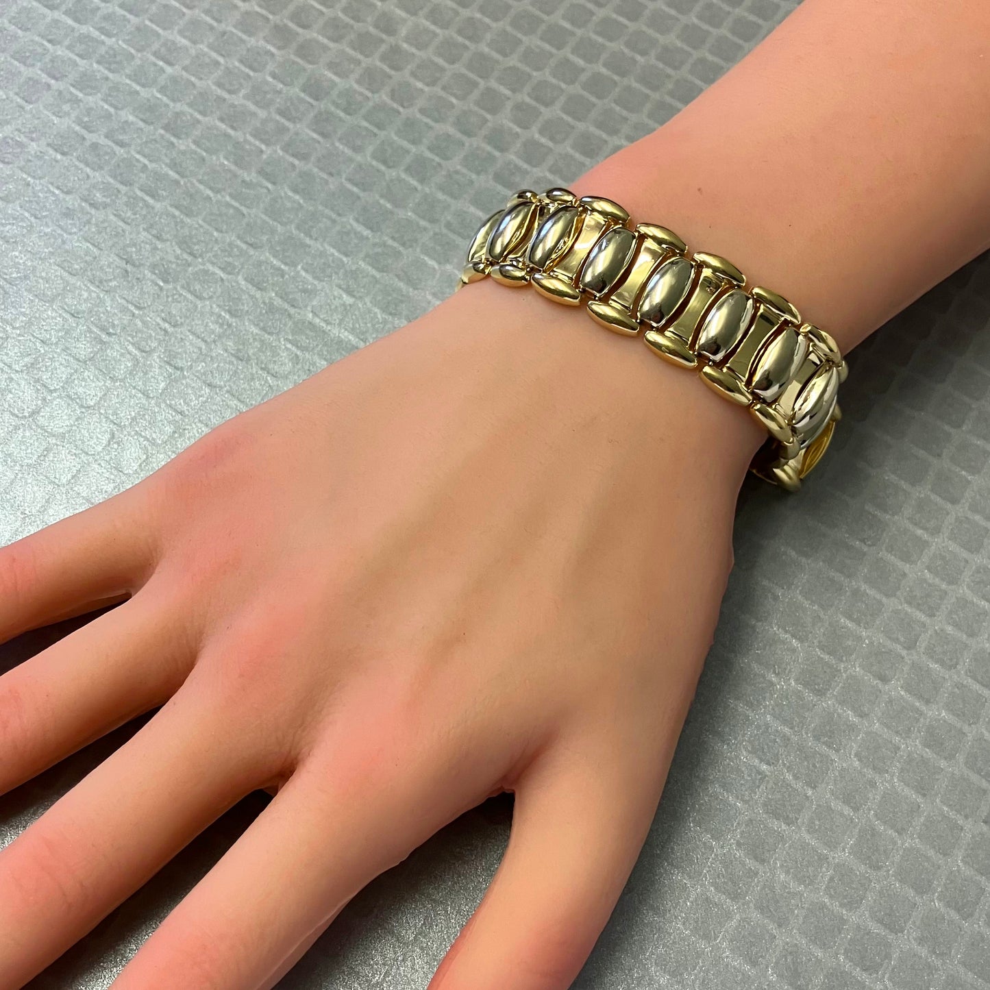 Preowned Yellow and White Gold Wide Link Bracelet