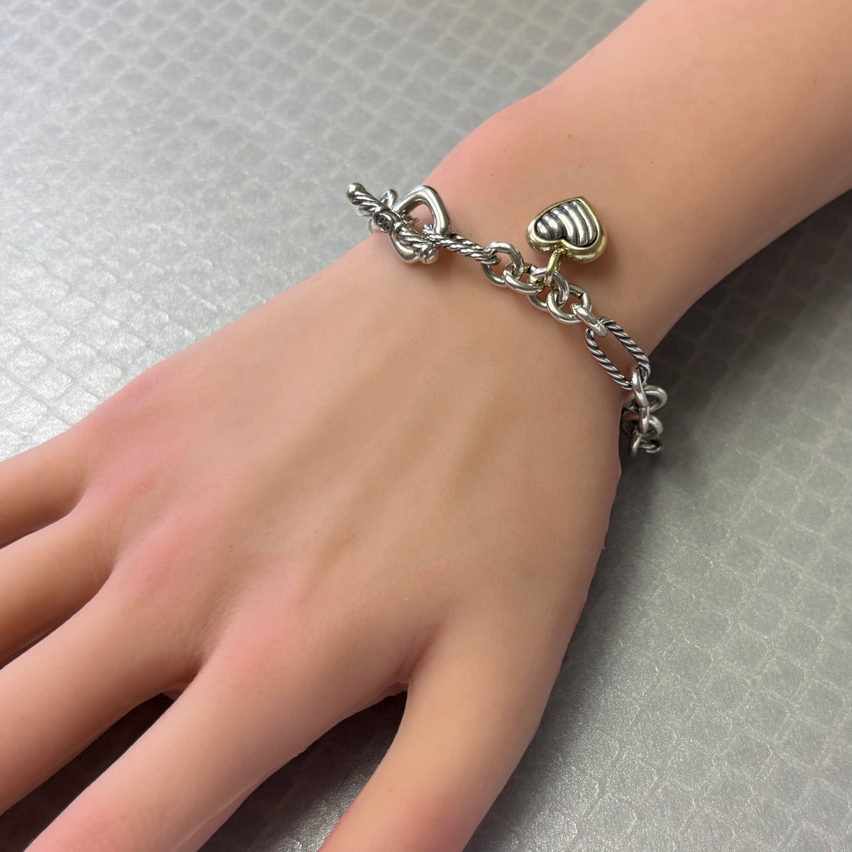 Preowned Sterling Silver and Yellow Gold David Yurman Heart Toggle Bracelet