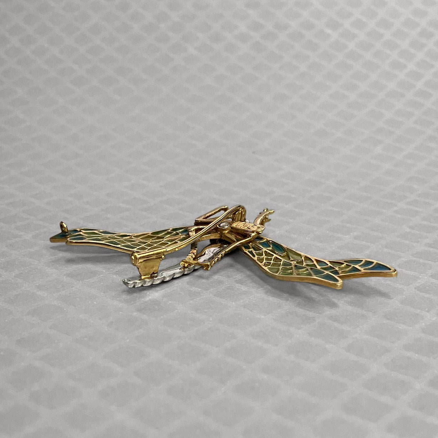 Preowned Yellow Gold Plique-à-jour Dragonfly Brooch