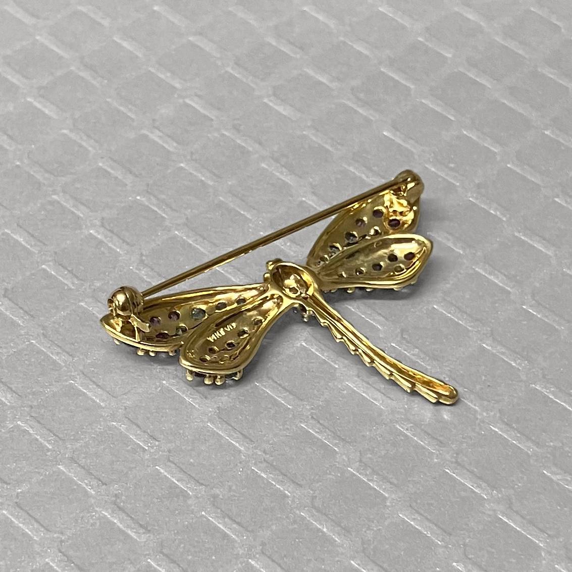 Preowned Yellow Gold Blue Topaz, Amethyst and Diamond Dragonfly Brooch