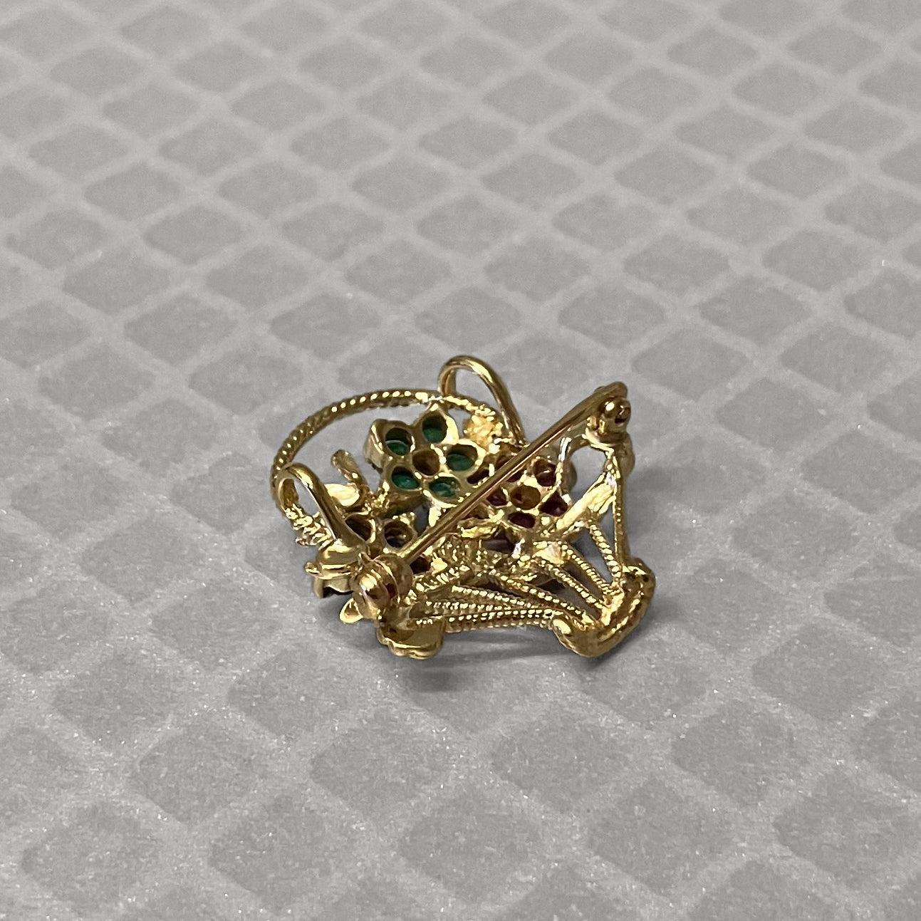 Preowned Yellow Gold Ruby, Emerald, Sapphire and Diamond Flower Basket Brooch