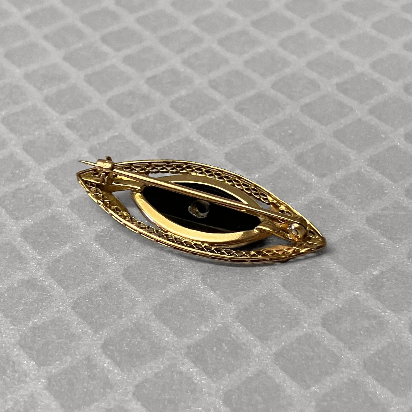 Preowned Yellow and White Gold Onyx and Diamond Brooch