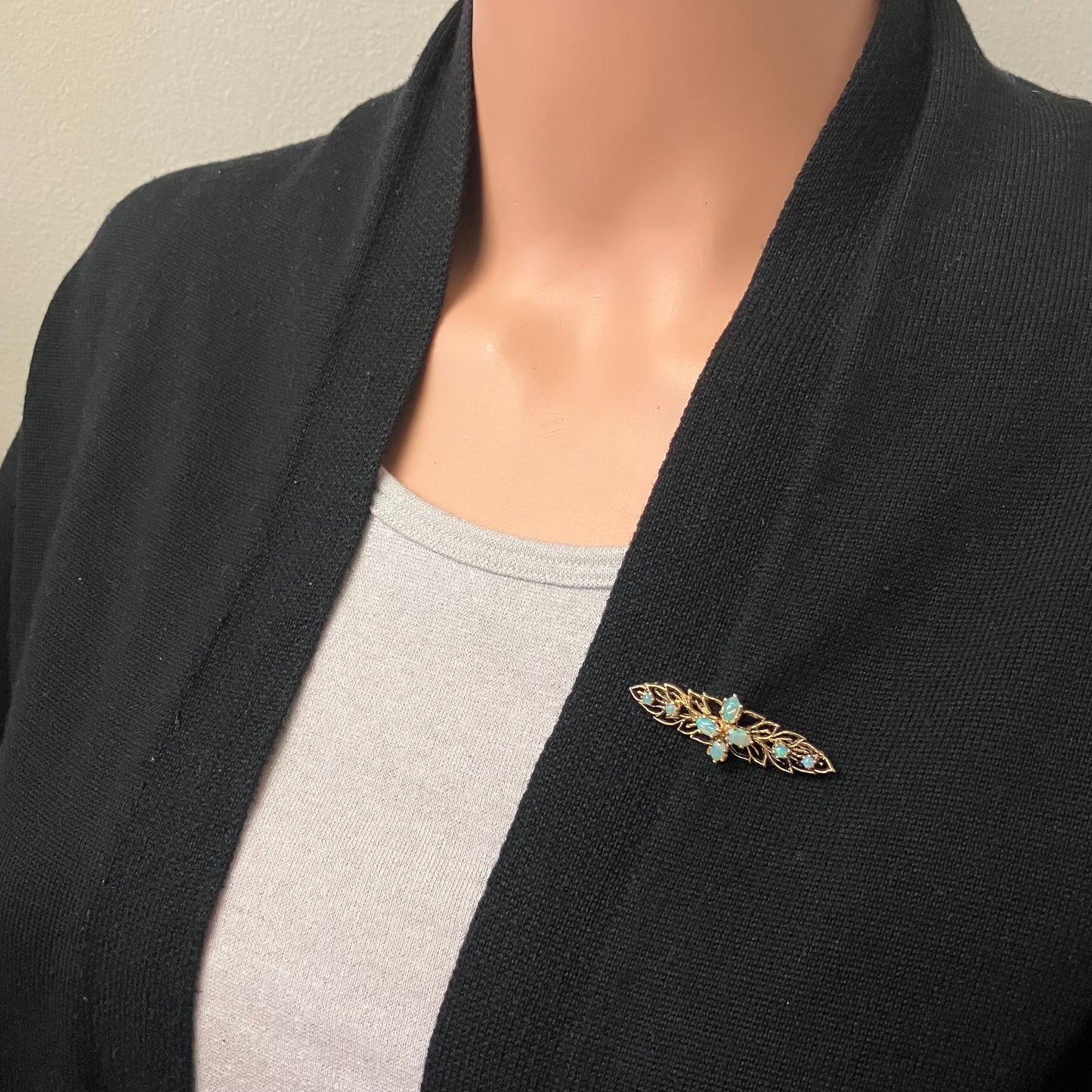 Preowned Yellow Gold Oval and Round Opal Brooch