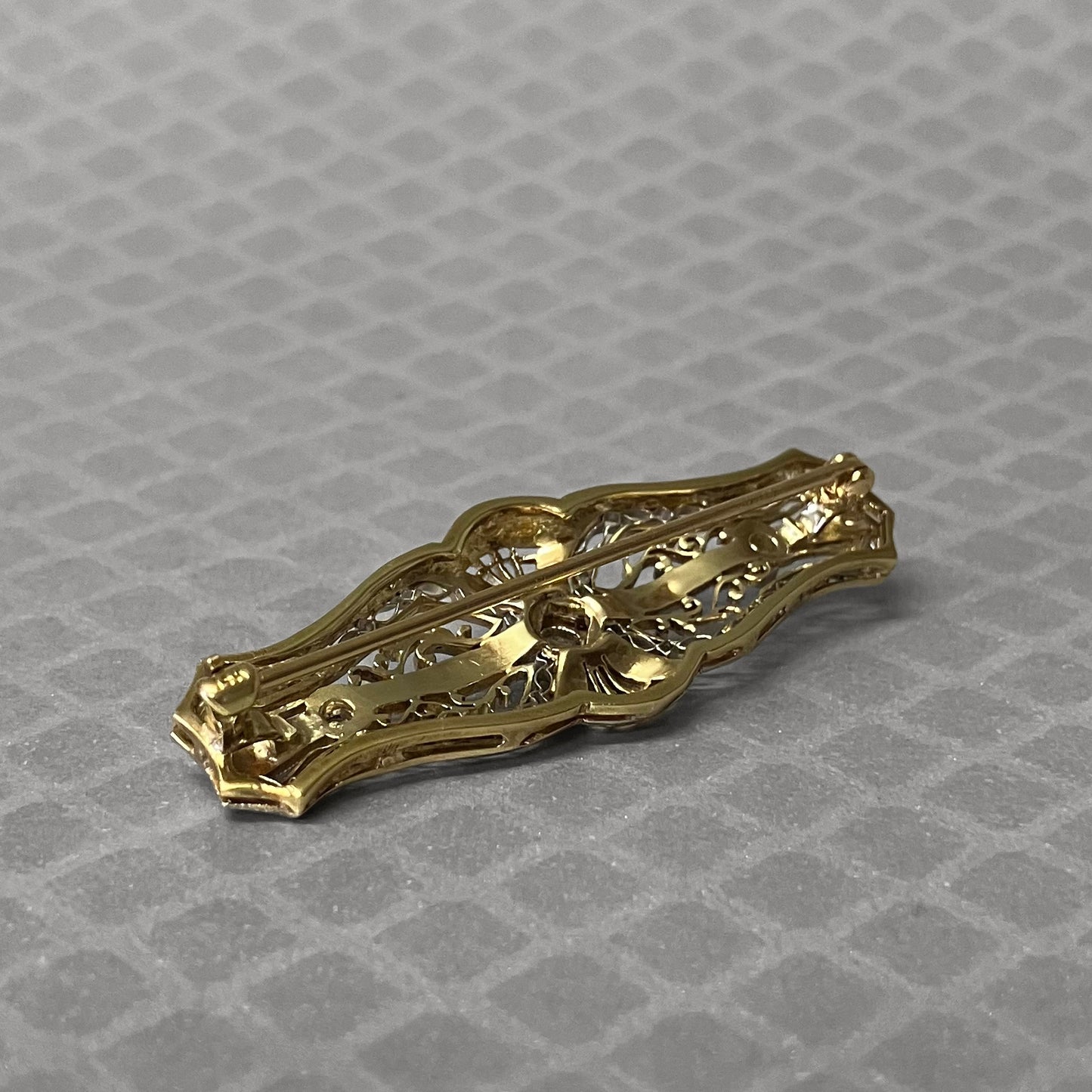 Preowned White and Yellow Gold Old European Cut Diamond Filigree Brooch