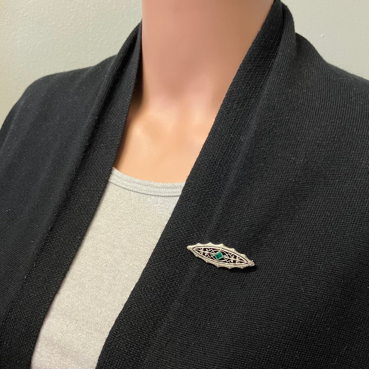 Preowned Platinum and Yellow Gold Emerald Krementz Brooch