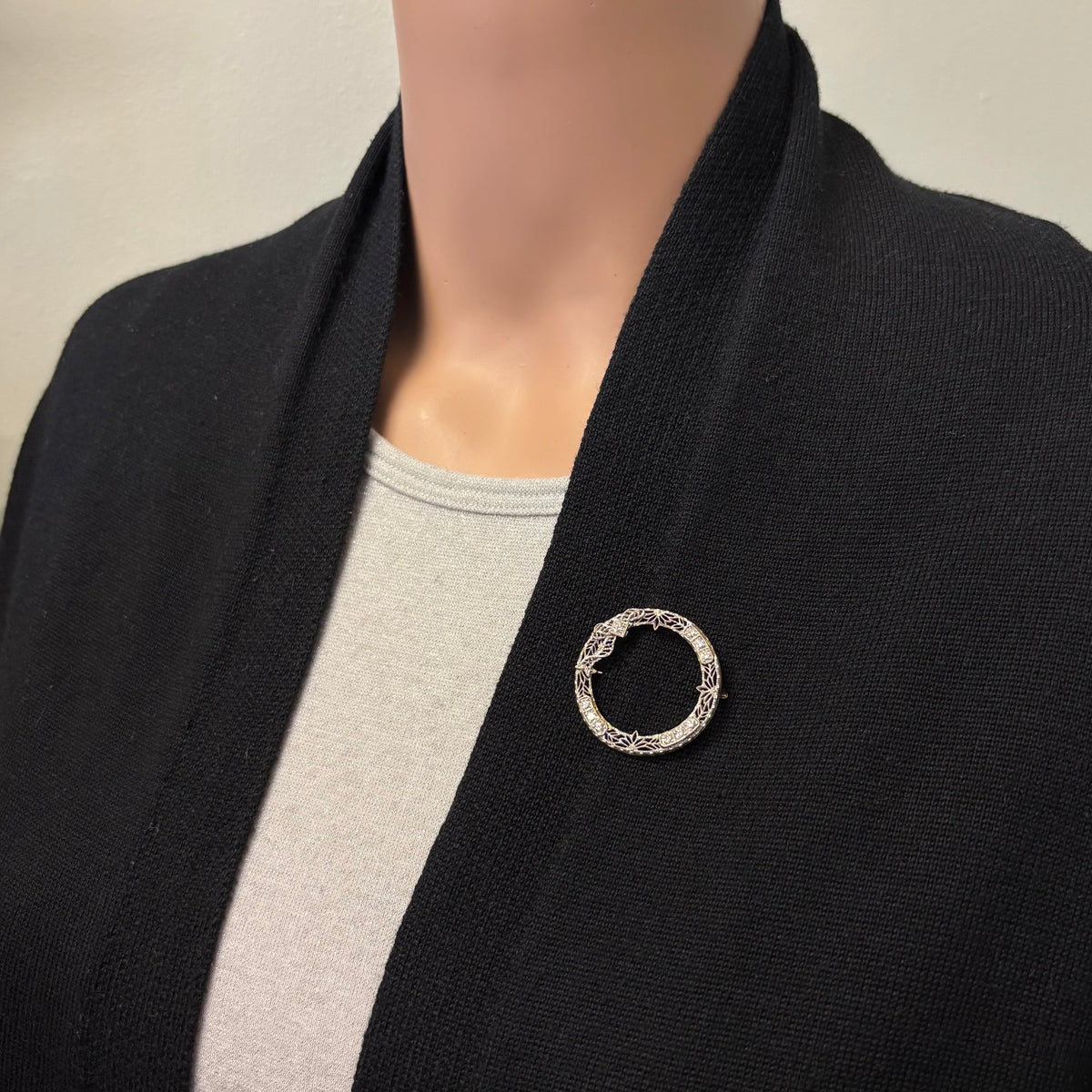Preowned White Gold and Diamond Circle Brooch