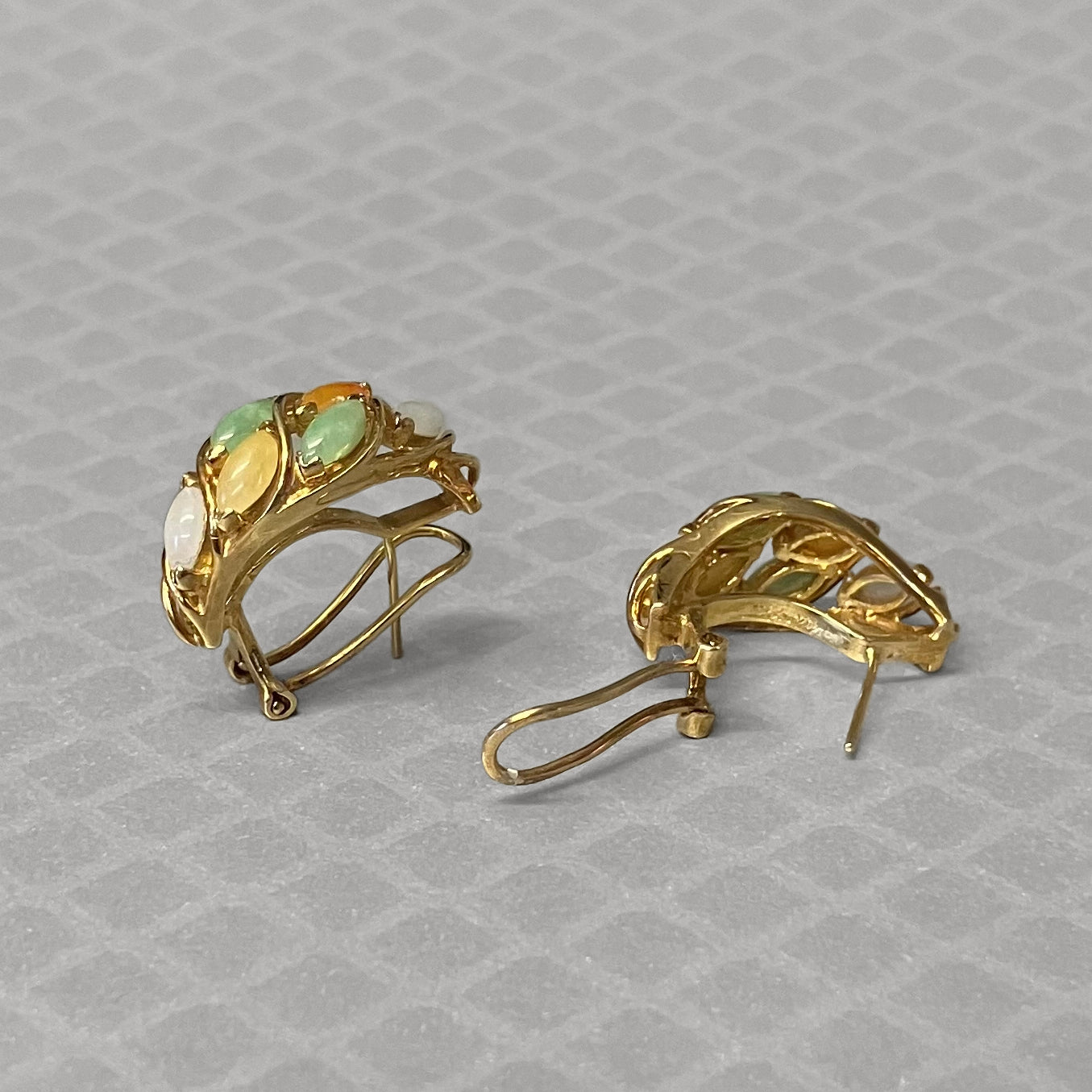 Preowned Yellow Gold and Multicolor Jadeite Marquise Earrings