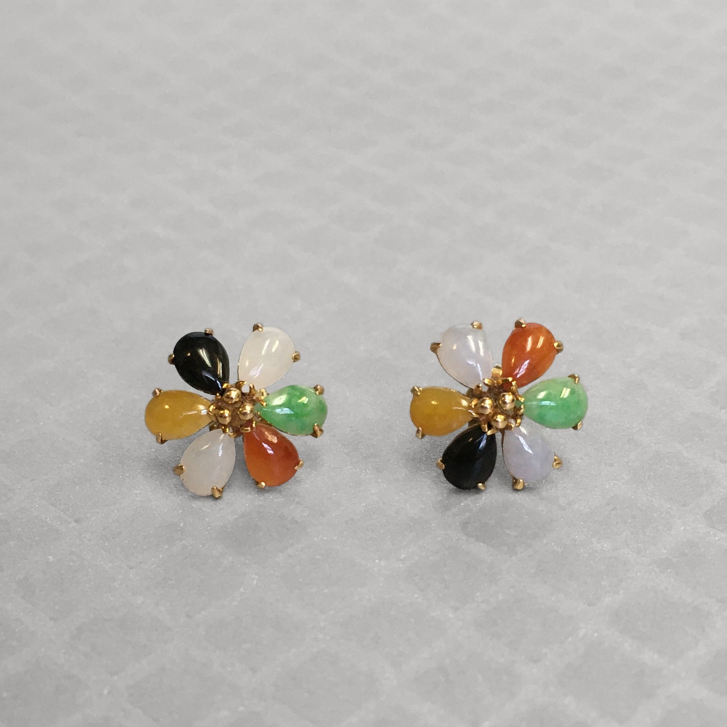 Preowned Yellow Gold and Multicolor Jade Stud Earrings