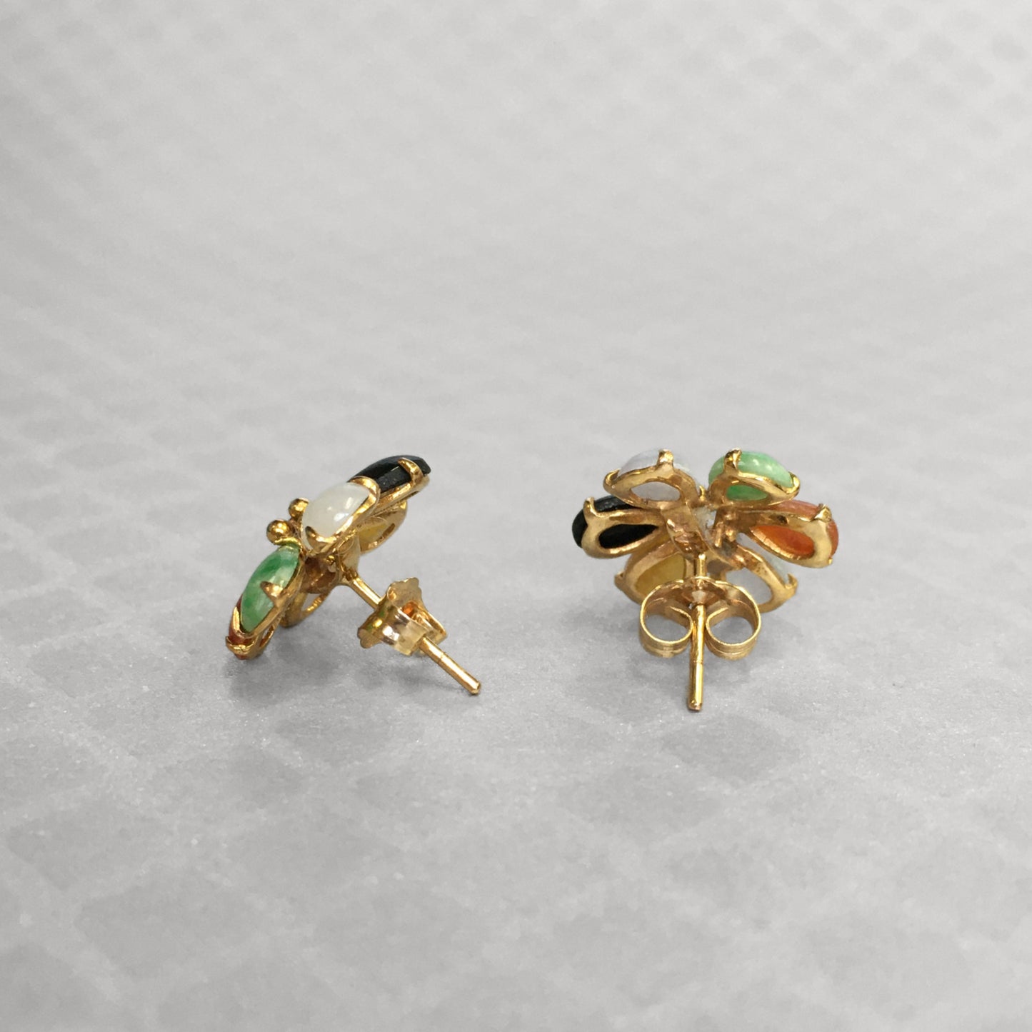 Preowned Yellow Gold and Multicolor Jade Stud Earrings